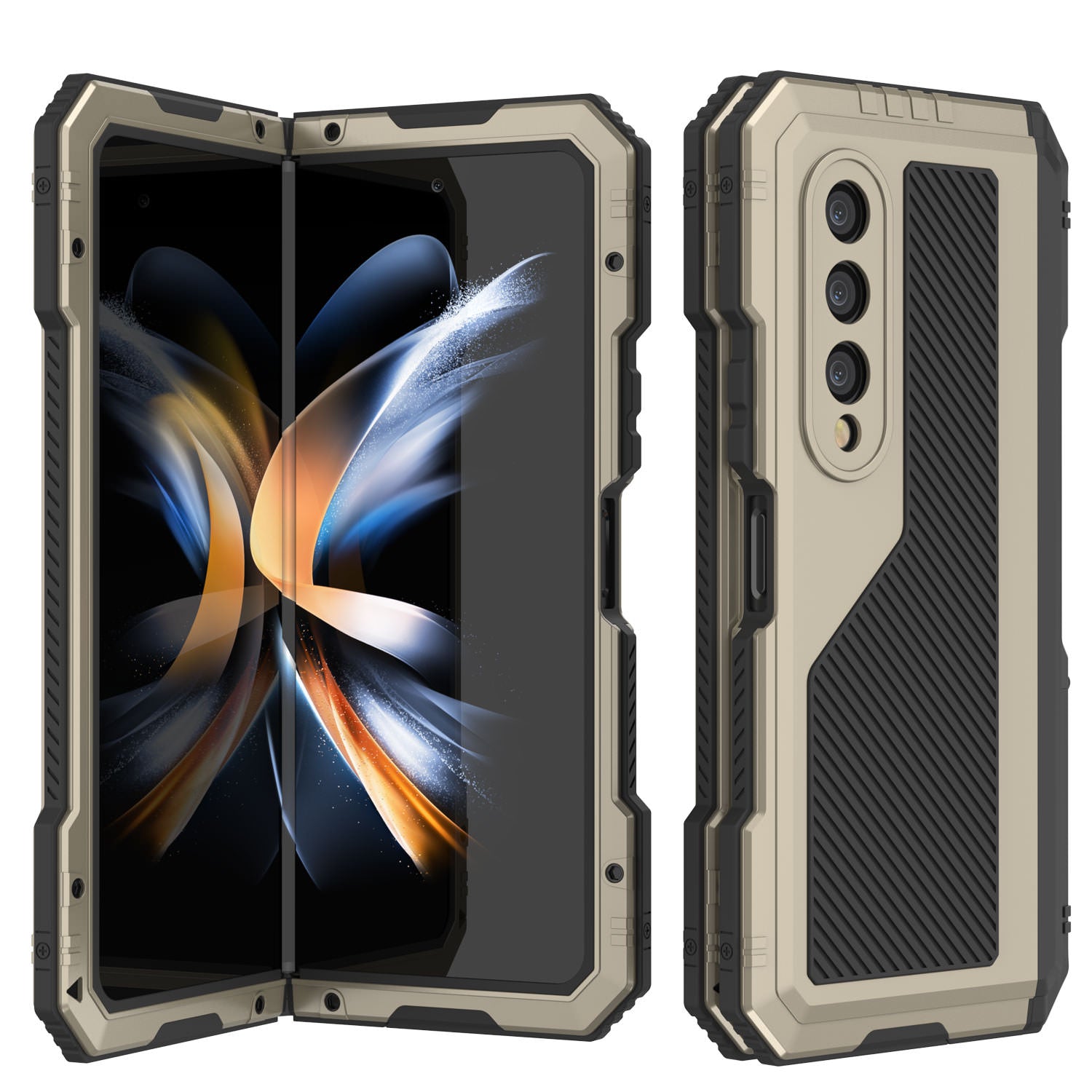 Galaxy Z Fold4 Metal Case, Heavy Duty Military Grade Armor Cover Full Body Hard [Gold]