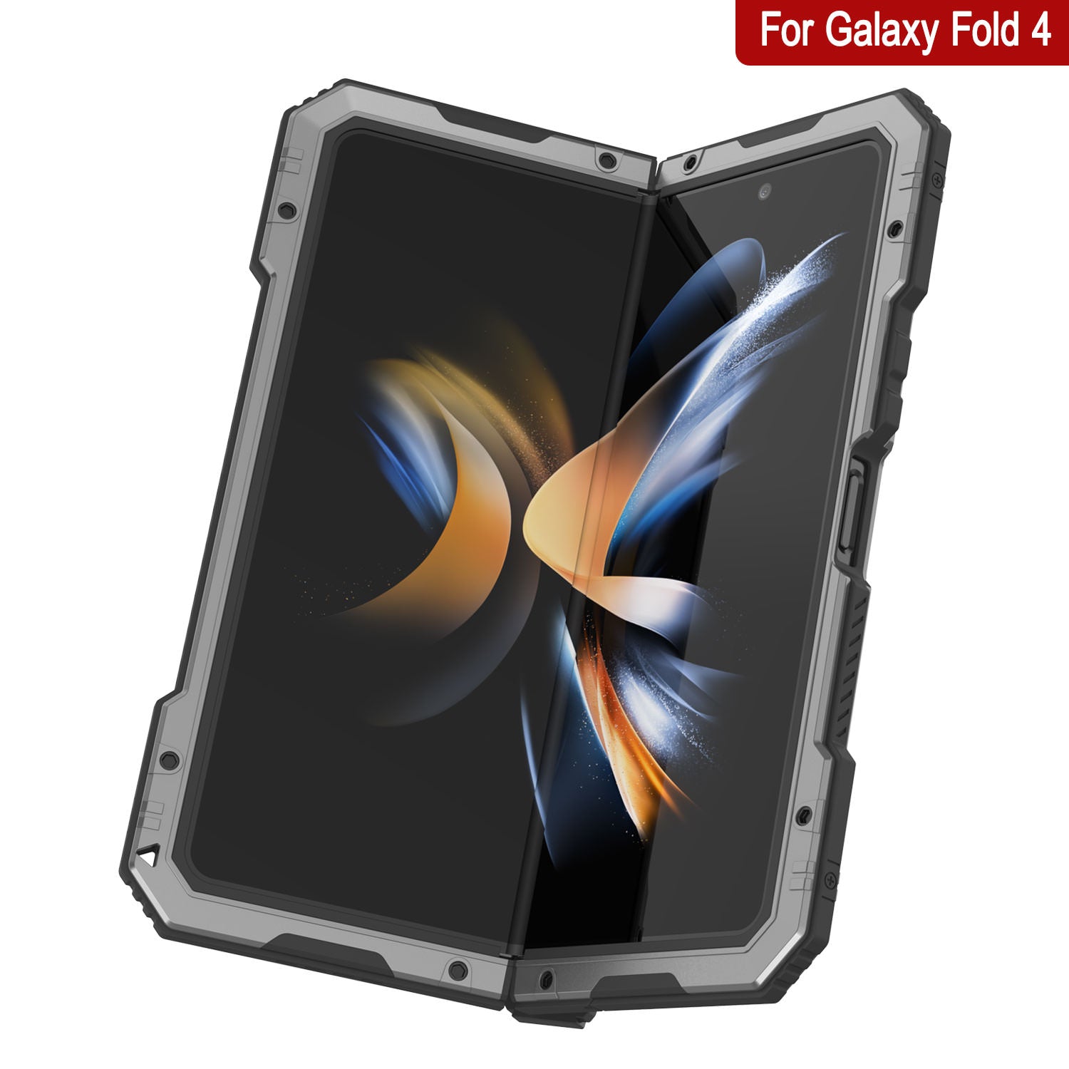 Galaxy Z Fold4 Metal Case, Heavy Duty Military Grade Armor Cover Full Body Hard [Silver]