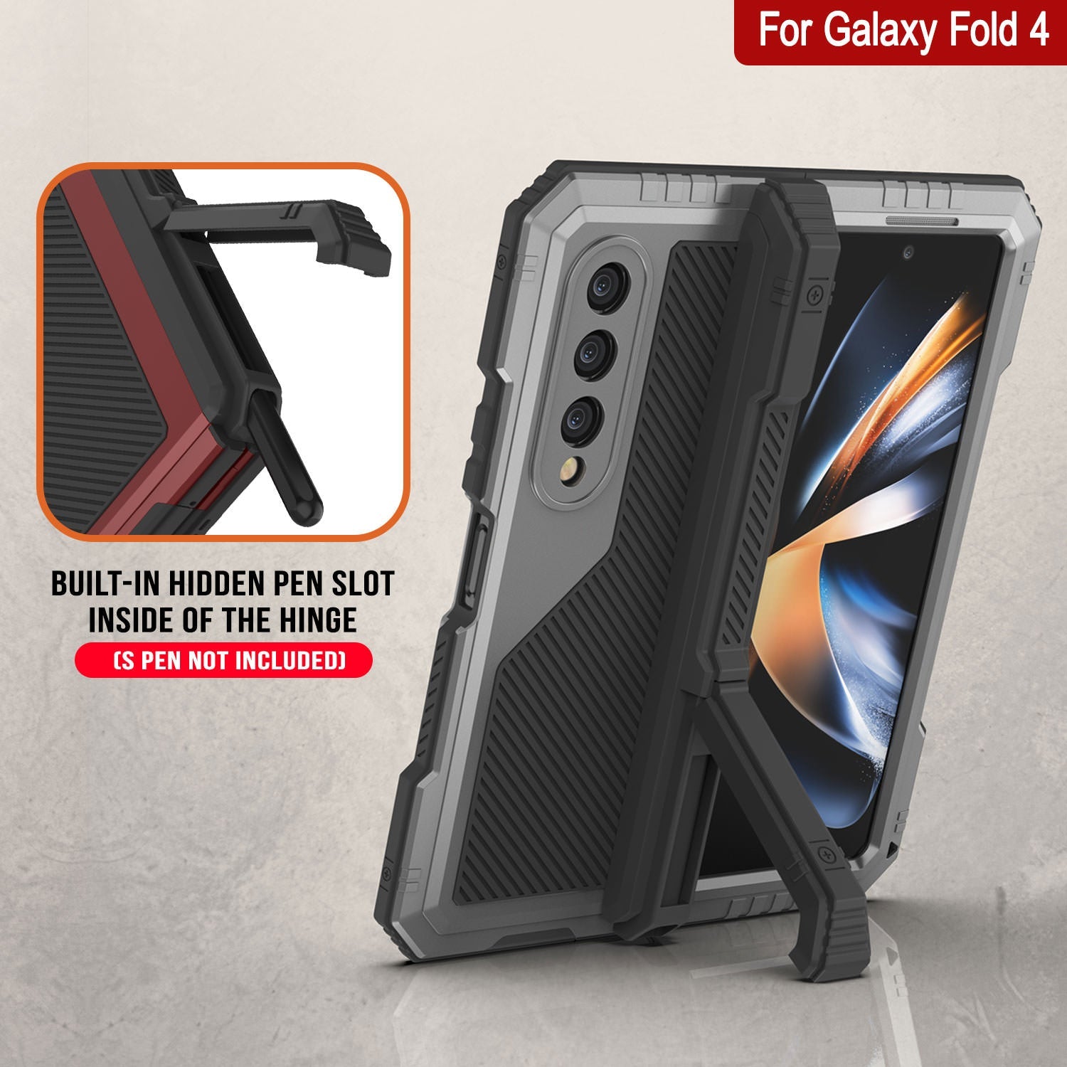 Galaxy Z Fold4 Metal Case, Heavy Duty Military Grade Armor Cover Full Body Hard [Silver]