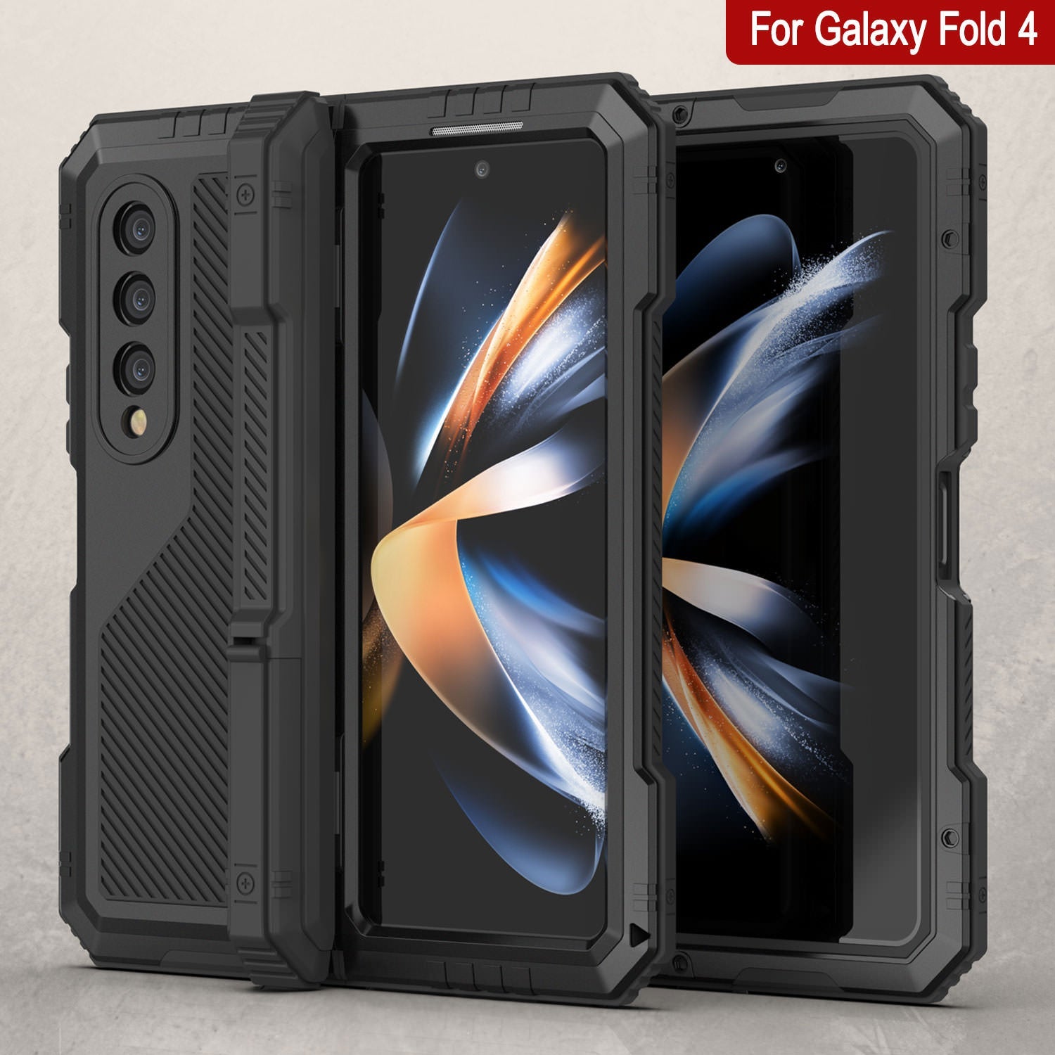 Galaxy Z Fold4 Metal Case, Heavy Duty Military Grade Armor Cover Full Body Hard [Black]