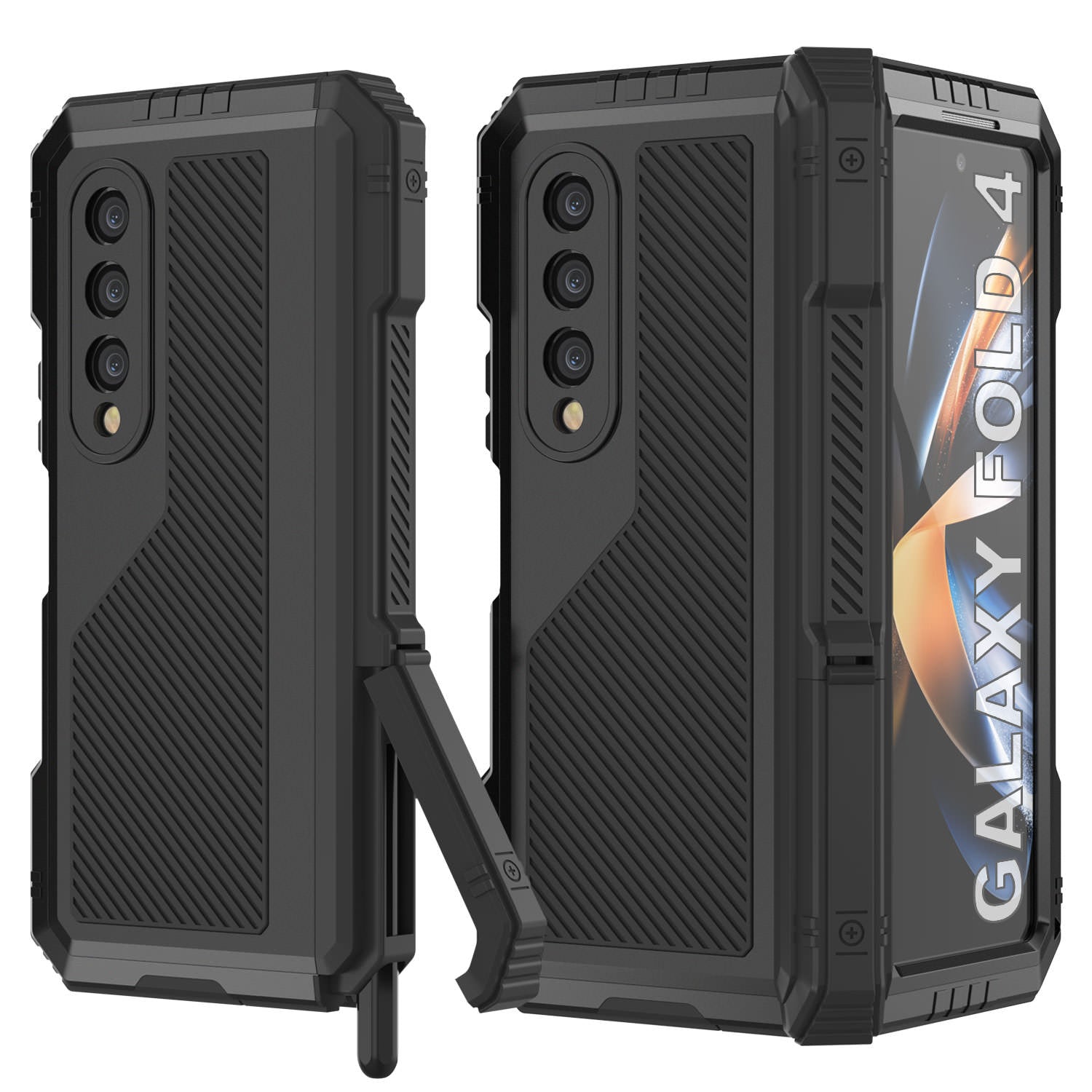 Galaxy Z Fold4 Metal Case, Heavy Duty Military Grade Armor Cover Full Body Hard [Gold]