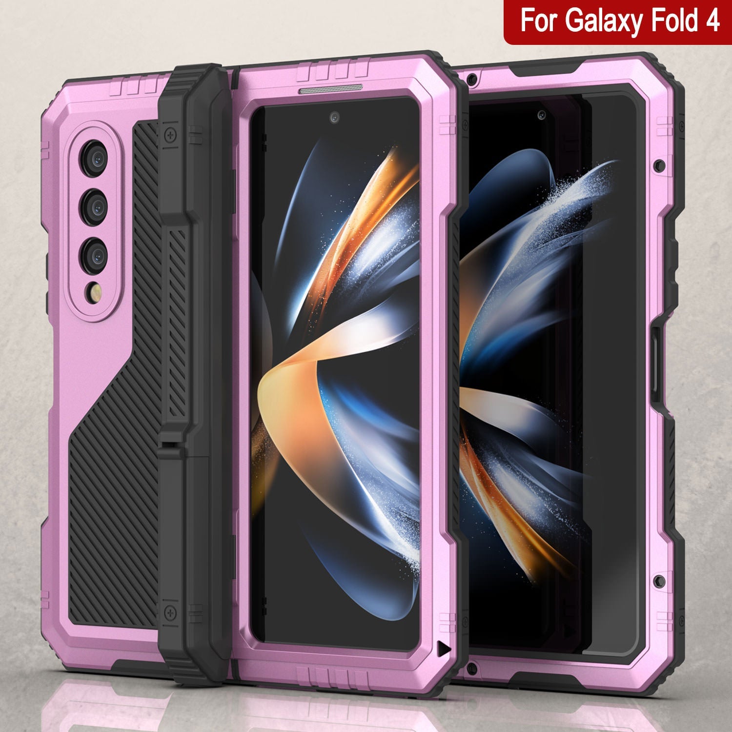 Galaxy Z Fold4 Metal Case, Heavy Duty Military Grade Armor Cover Full Body Hard [Pink]