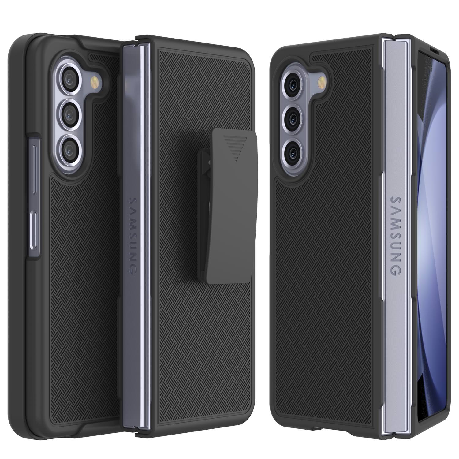 Galaxy Z Fold5 Case With Tempered Glass Screen Protector, Holster Belt Clip & Built-In Kickstand [Red]