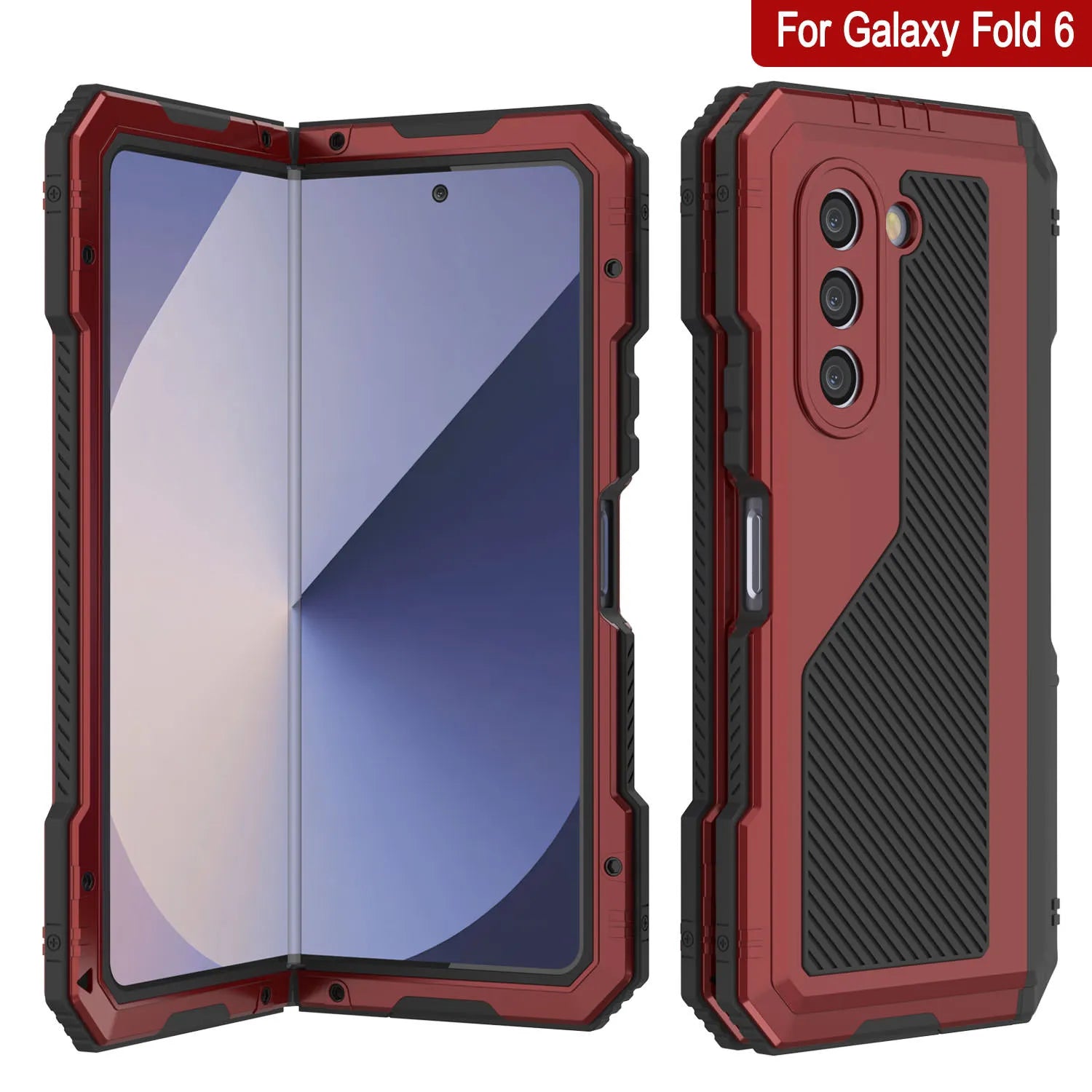 Galaxy Z Fold6 Metal Case, Heavy Duty Military Grade Armor Cover Full Body Hard [Red]