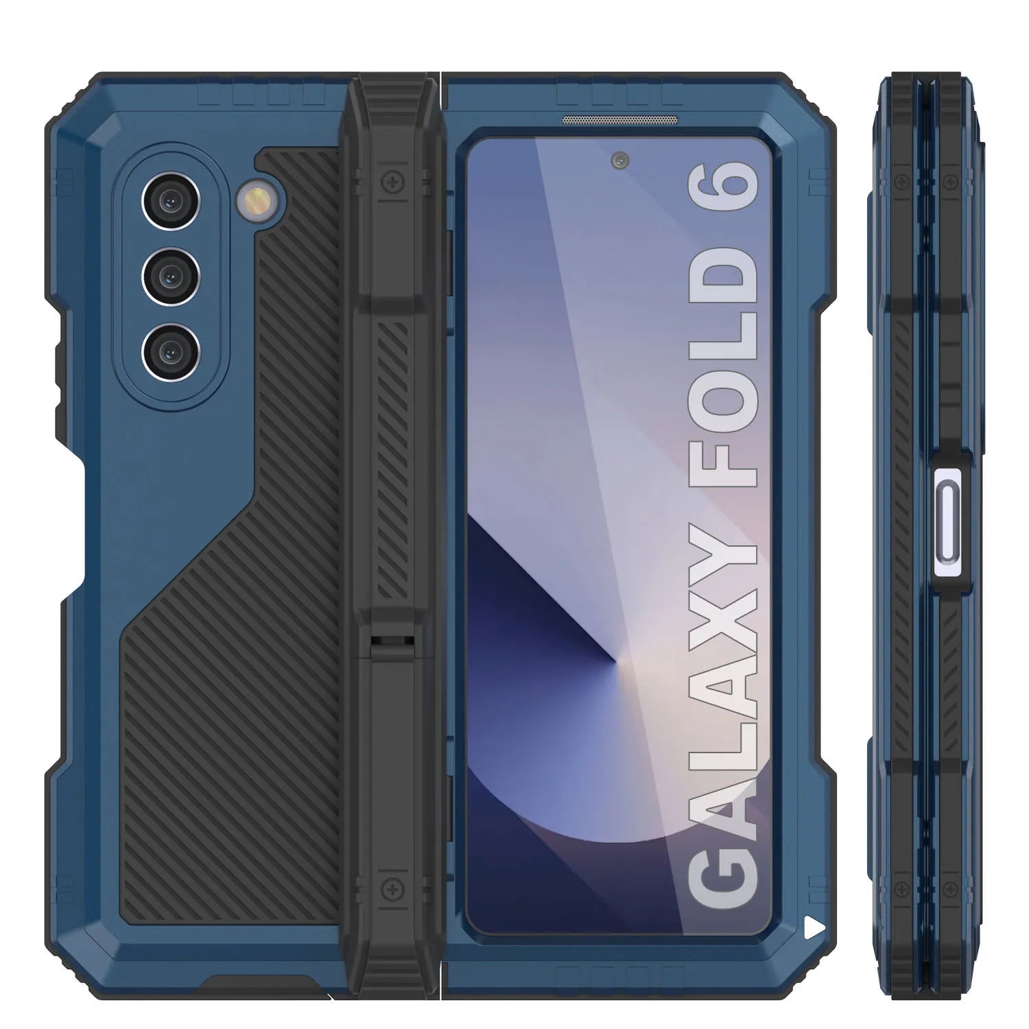 Galaxy Z Fold6 Metal Case, Heavy Duty Military Grade Armor Cover Full Body Hard [Blue]