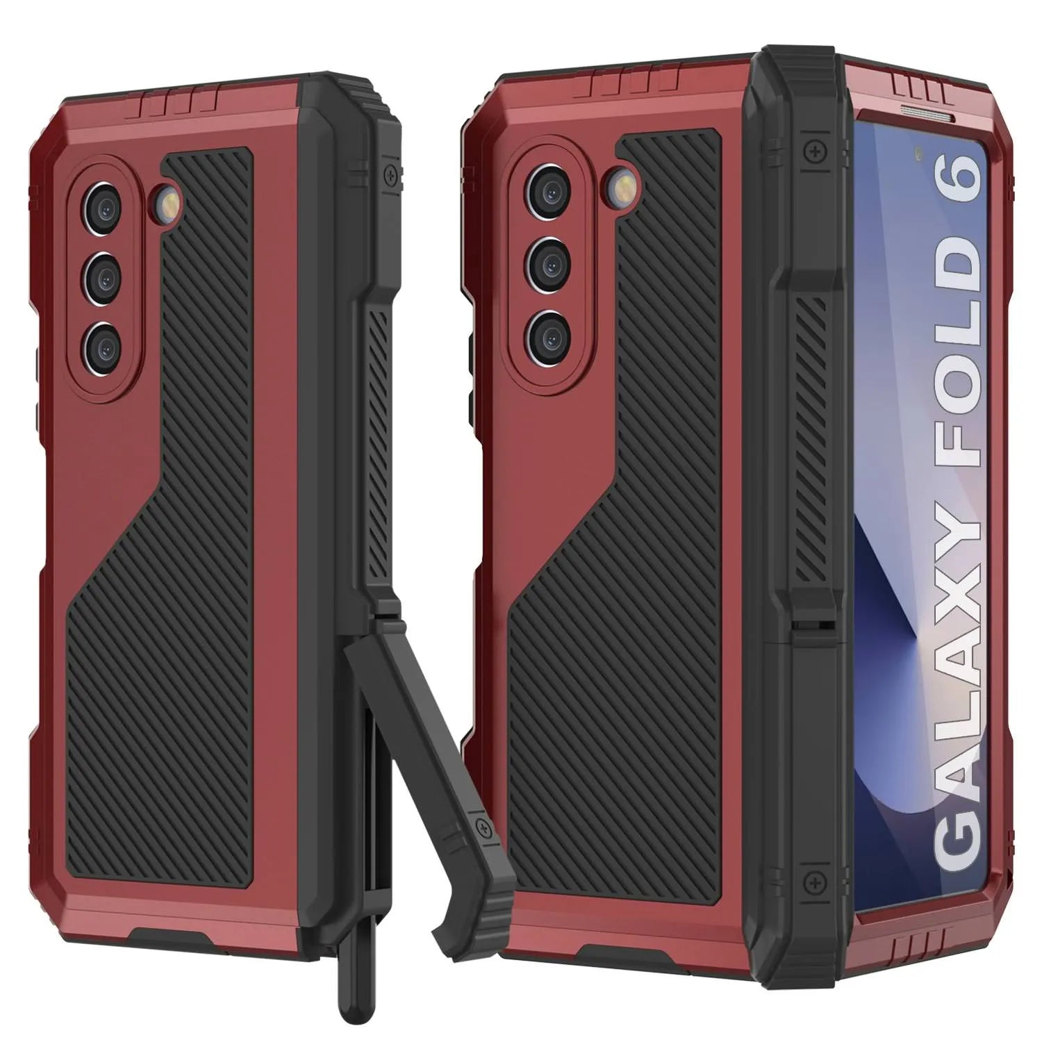 Galaxy Z Fold6 Metal Case, Heavy Duty Military Grade Armor Cover Full Body Hard [Pink]