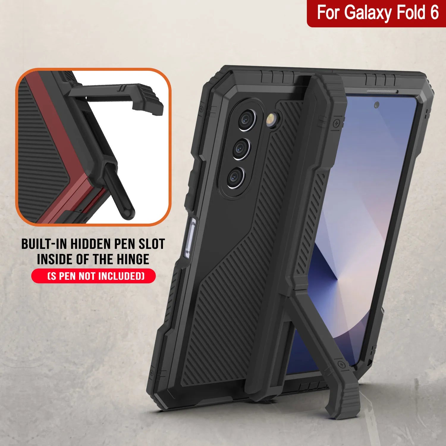 Galaxy Z Fold6 Metal Case, Heavy Duty Military Grade Armor Cover Full Body Hard [Black]