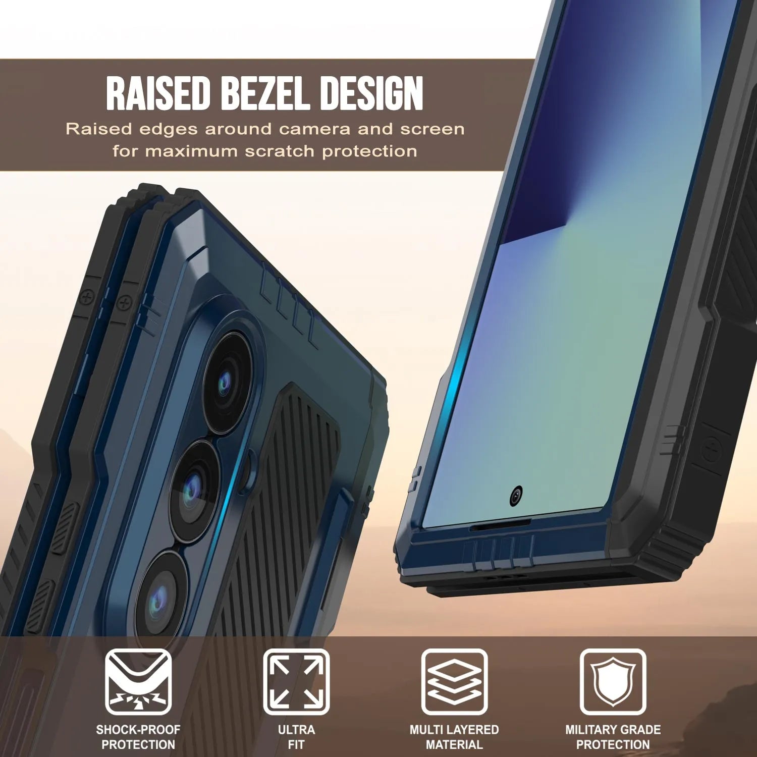 Galaxy Z Fold7 Metal Case, Heavy Duty Military Grade Armor Cover Full Body Hard [Blue]
