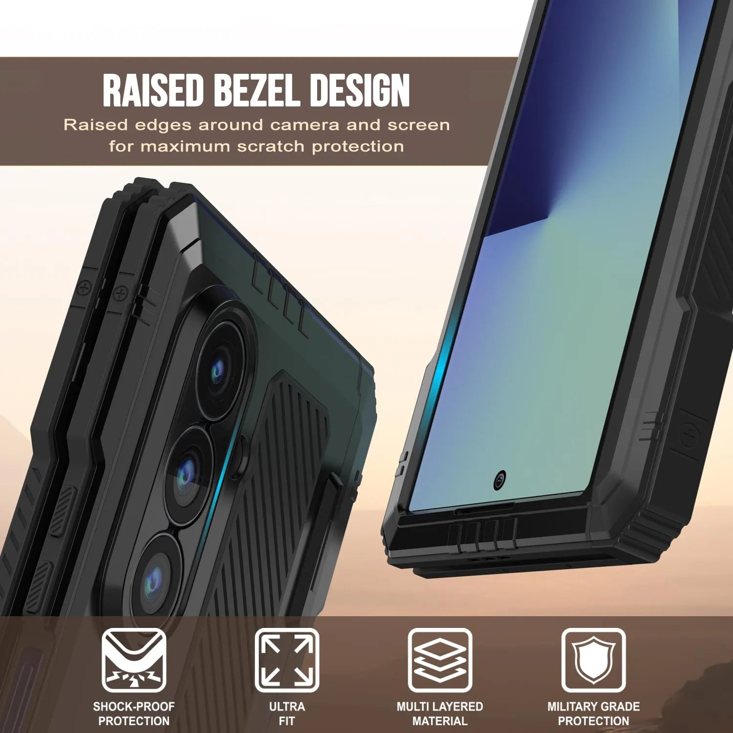 Galaxy Z Fold7 Metal Case, Heavy Duty Military Grade Armor Cover Full Body Hard [Black]