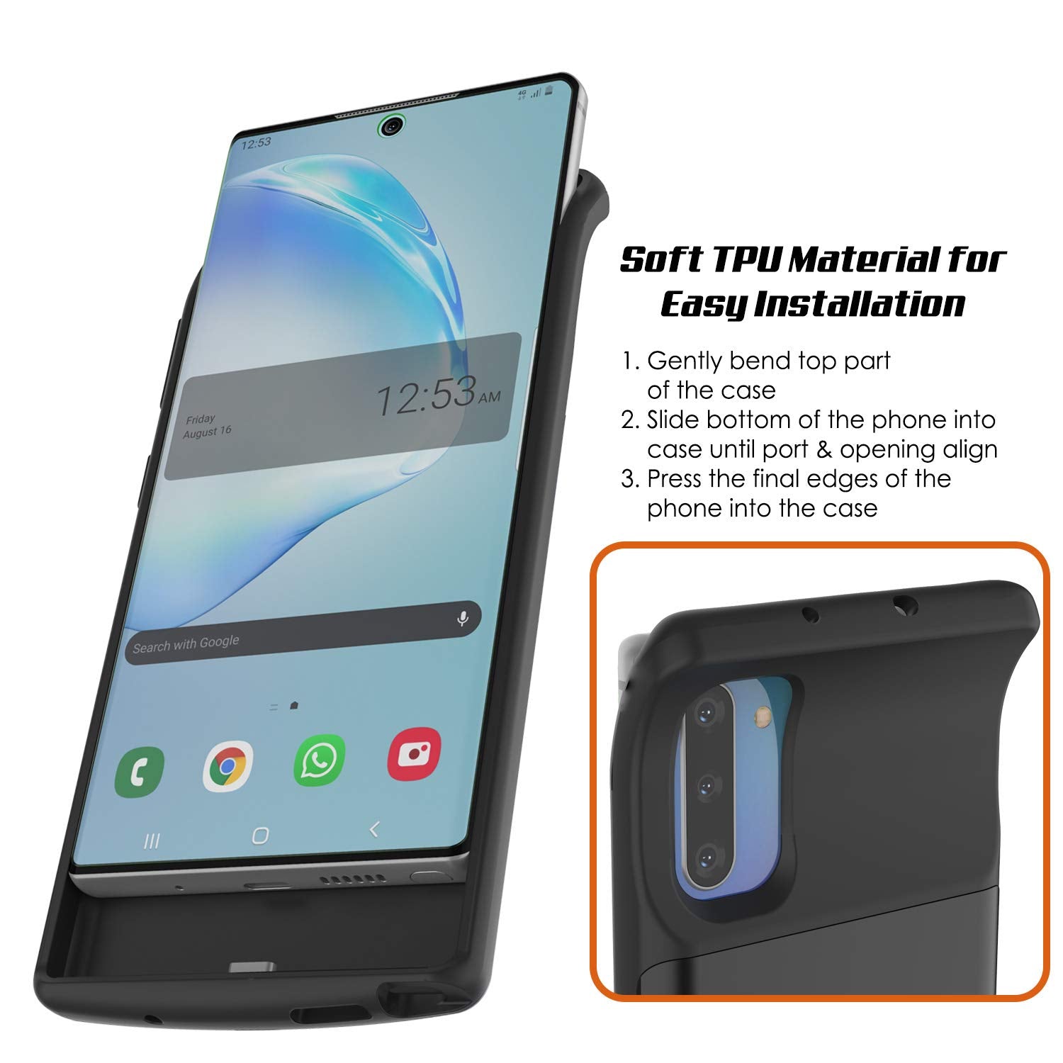 Galaxy Note 10 5200mAH Battery Charger W/ USB Port Slim Case [Black]