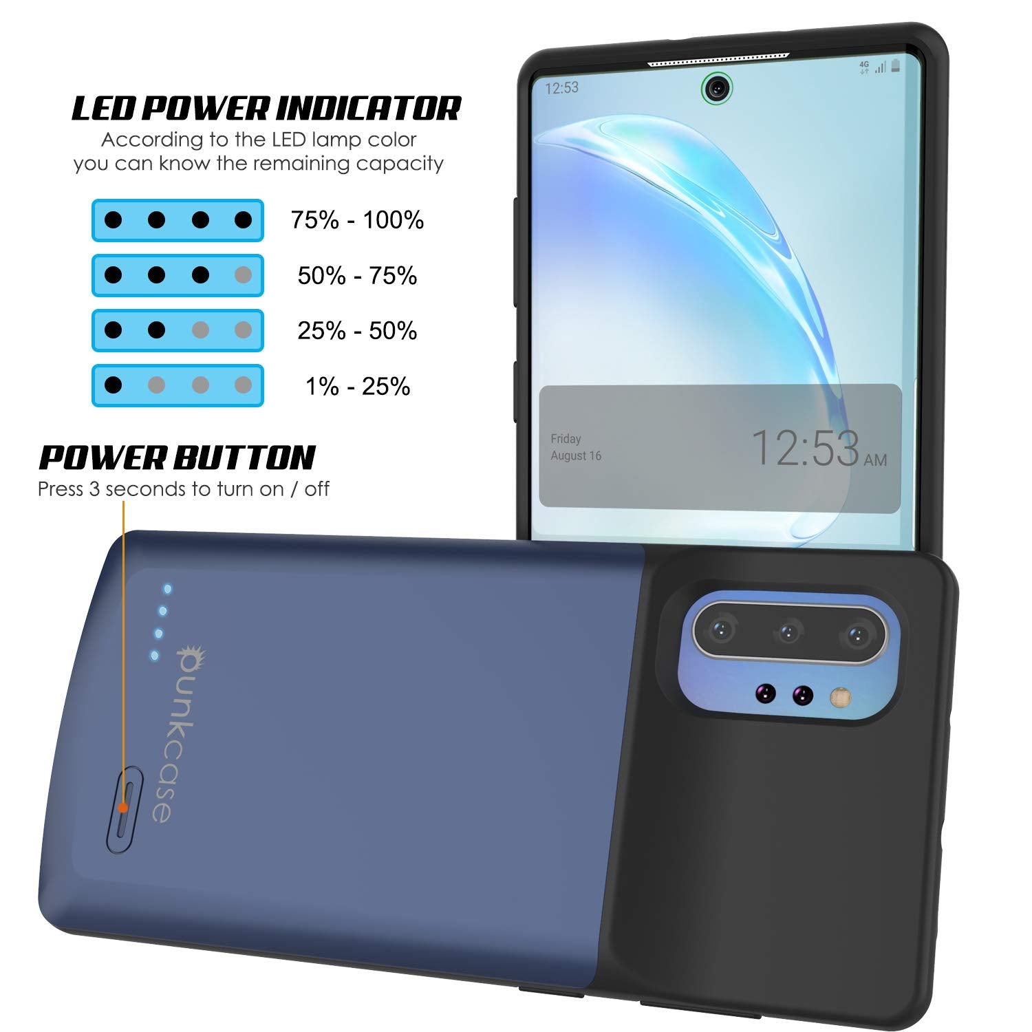 Galaxy Note 10+ Plus 6000mAH Battery Charger W/ USB Port Slim Case [Blue]