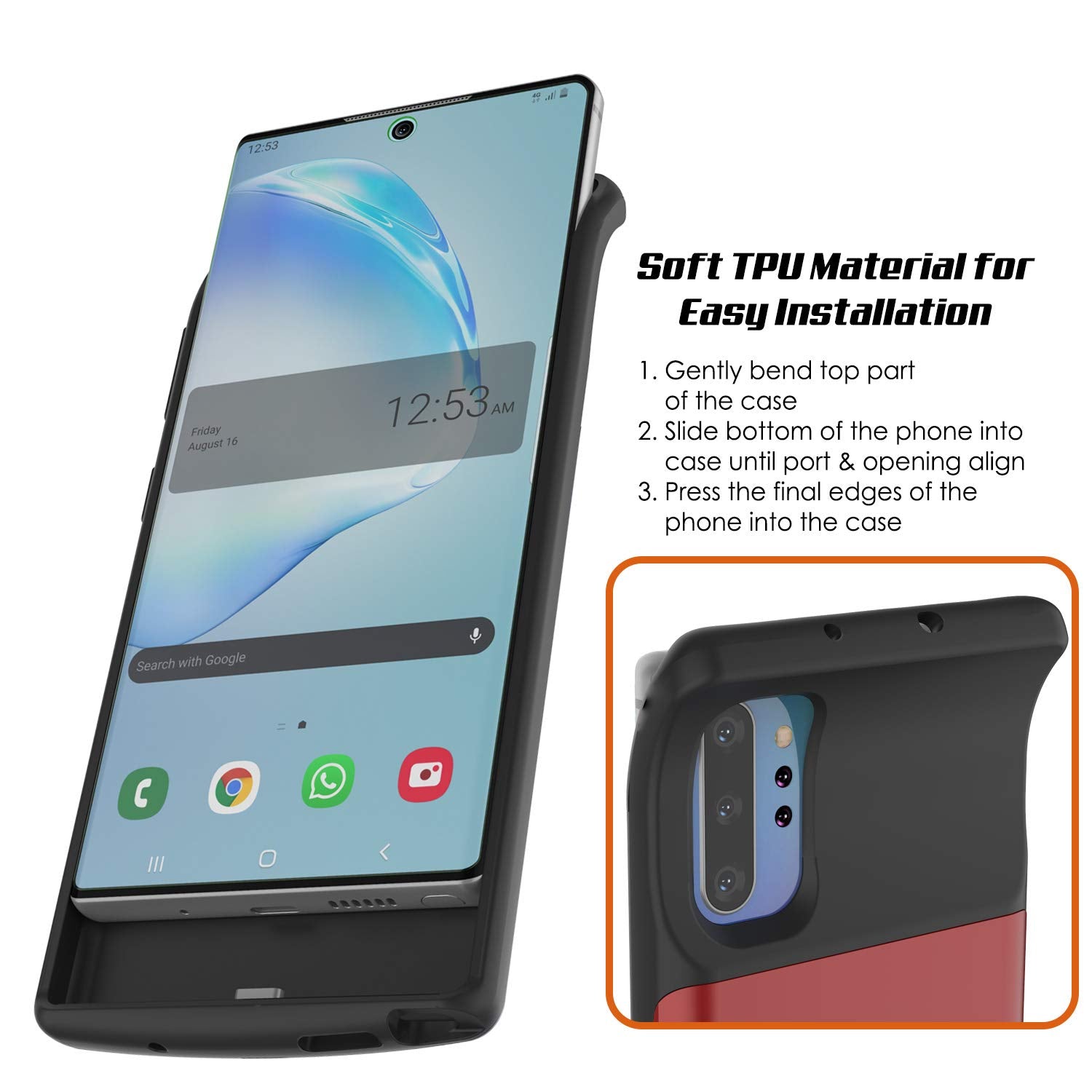 Galaxy Note 10+ Plus 6000mAH Battery Charger W/ USB Port Slim Case [Red]