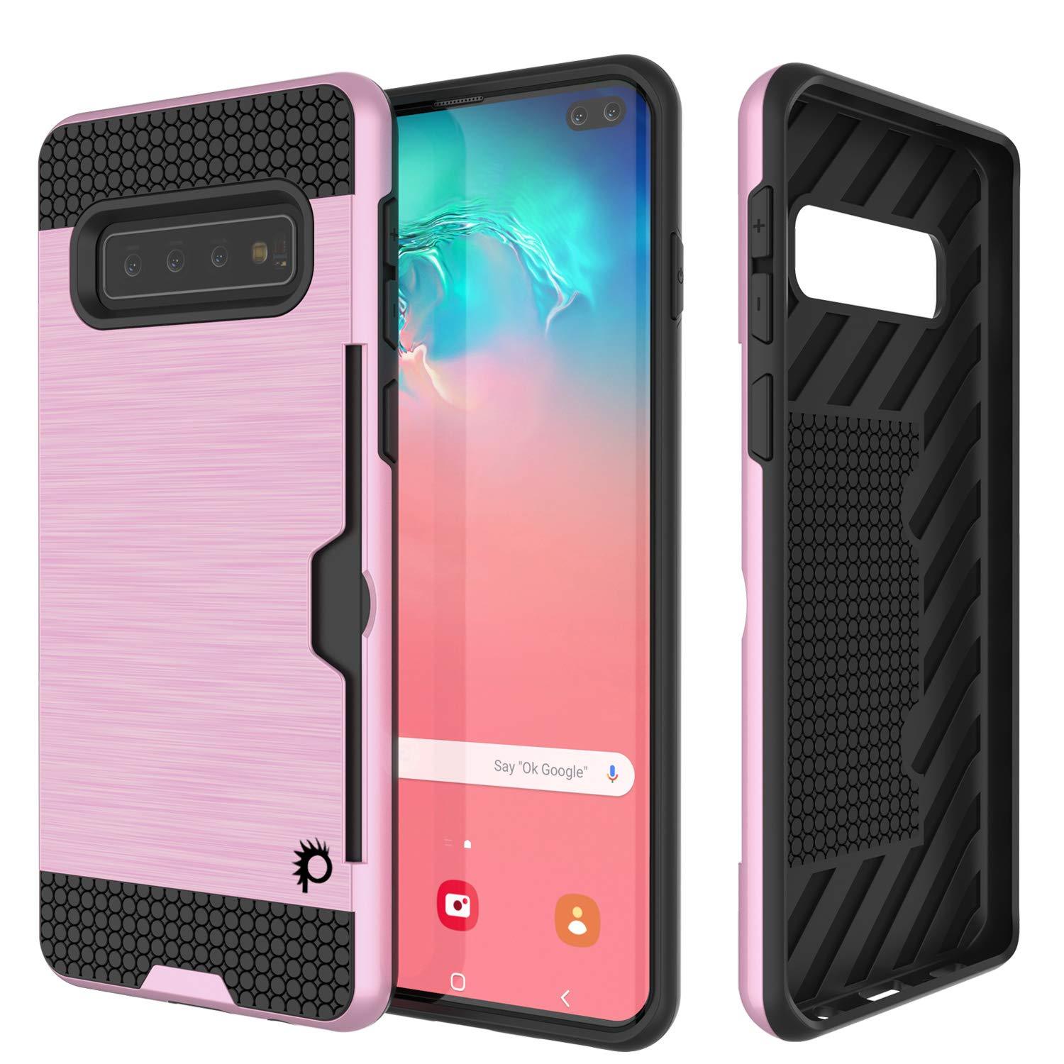 Galaxy S10+ Plus  Case, PUNKcase [SLOT Series] [Slim Fit] Dual-Layer Armor Cover w/Integrated Anti-Shock System, Credit Card Slot [Black]