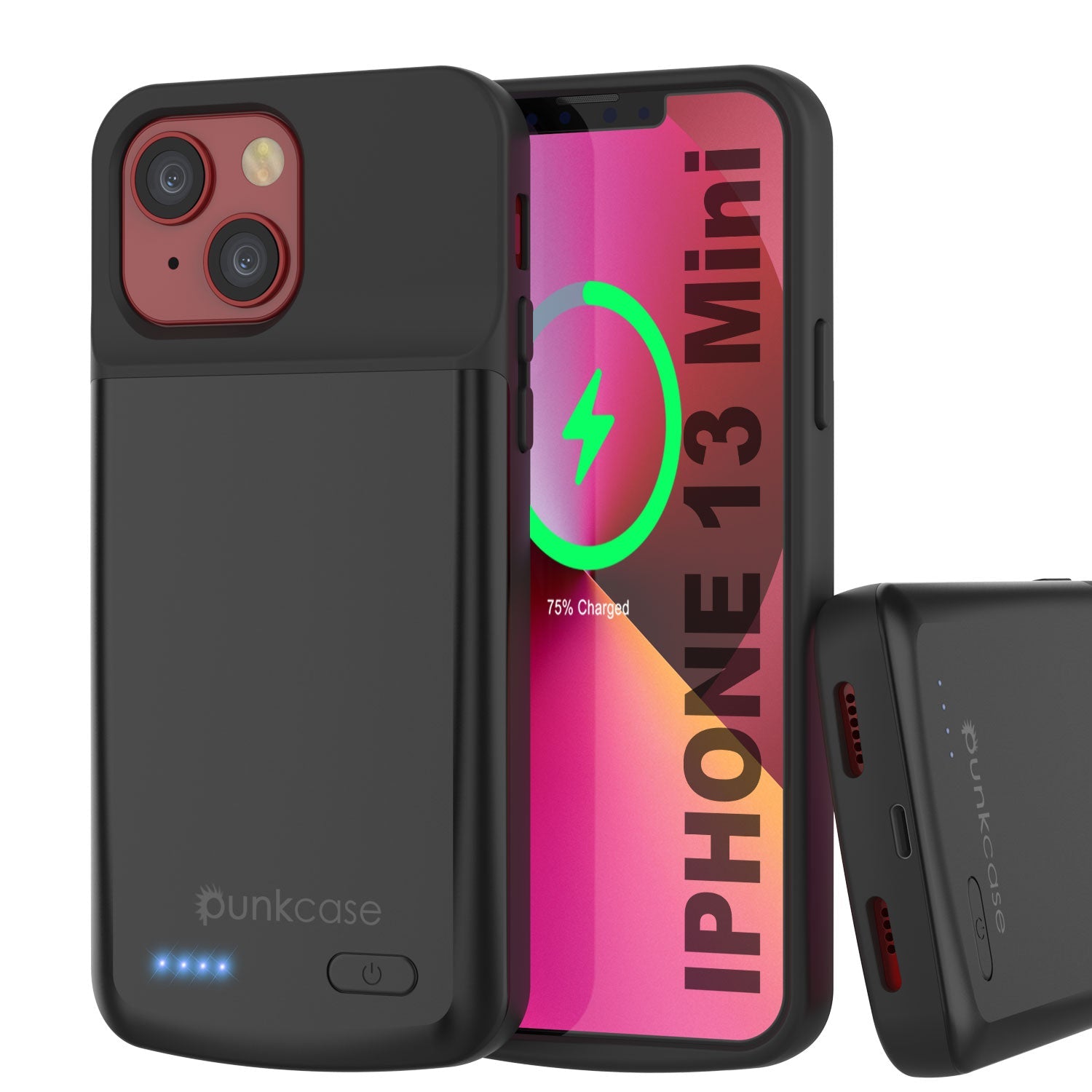 iPhone 13 Mini Battery Case, PunkJuice 4700mAH Fast Charging Power Bank W/ Screen Protector | [Black]