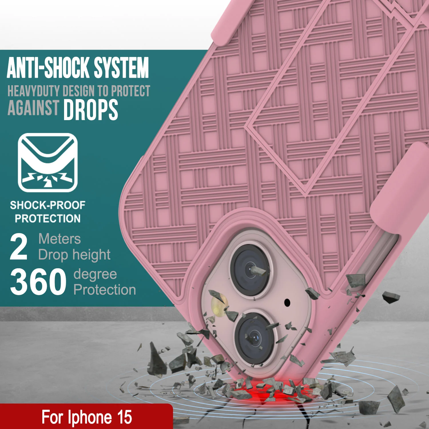 iPhone 15 Case With Tempered Glass Screen Protector, Holster Belt Clip & Built-In Kickstand [Pink]
