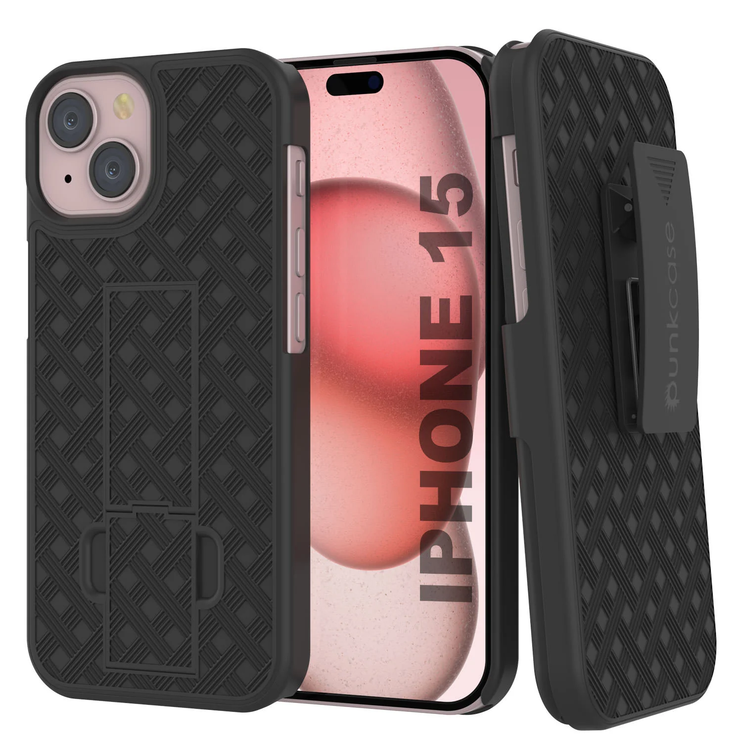 iPhone 15 Case With Tempered Glass Screen Protector, Holster Belt Clip & Built-In Kickstand [Lilac]