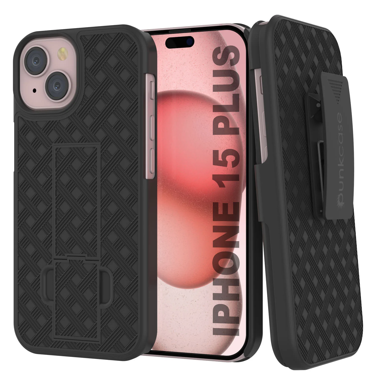 iPhone 15 Plus Case With Tempered Glass Screen Protector, Holster Belt Clip & Built-In Kickstand [Lilac]