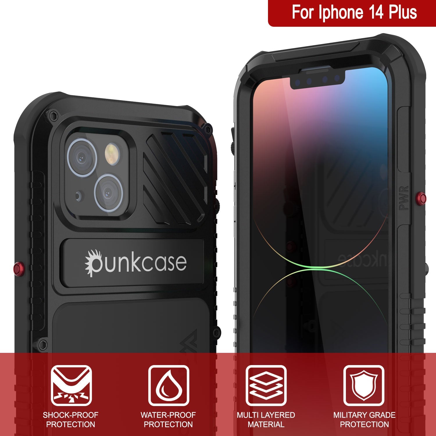 iPhone 16 Plus Metal Extreme 3.0 Series Aluminum Waterproof Case IP68 W/Buillt in Screen Protector & Kickstand [Black]