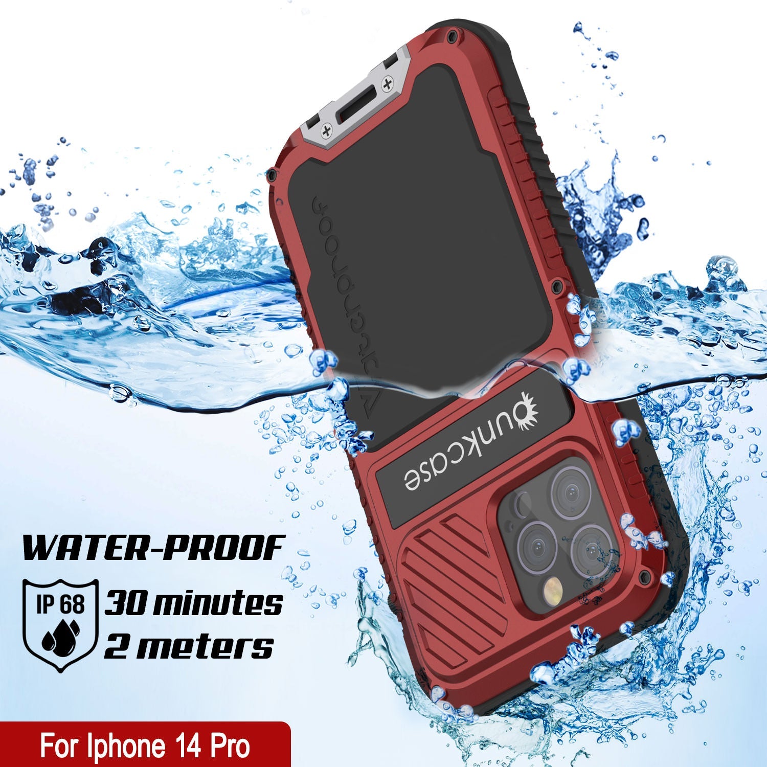 iPhone 16 Pro Metal Extreme 3.0 Series Aluminum Waterproof Case IP68 W/Buillt in Screen Protector & Kickstand [Red]