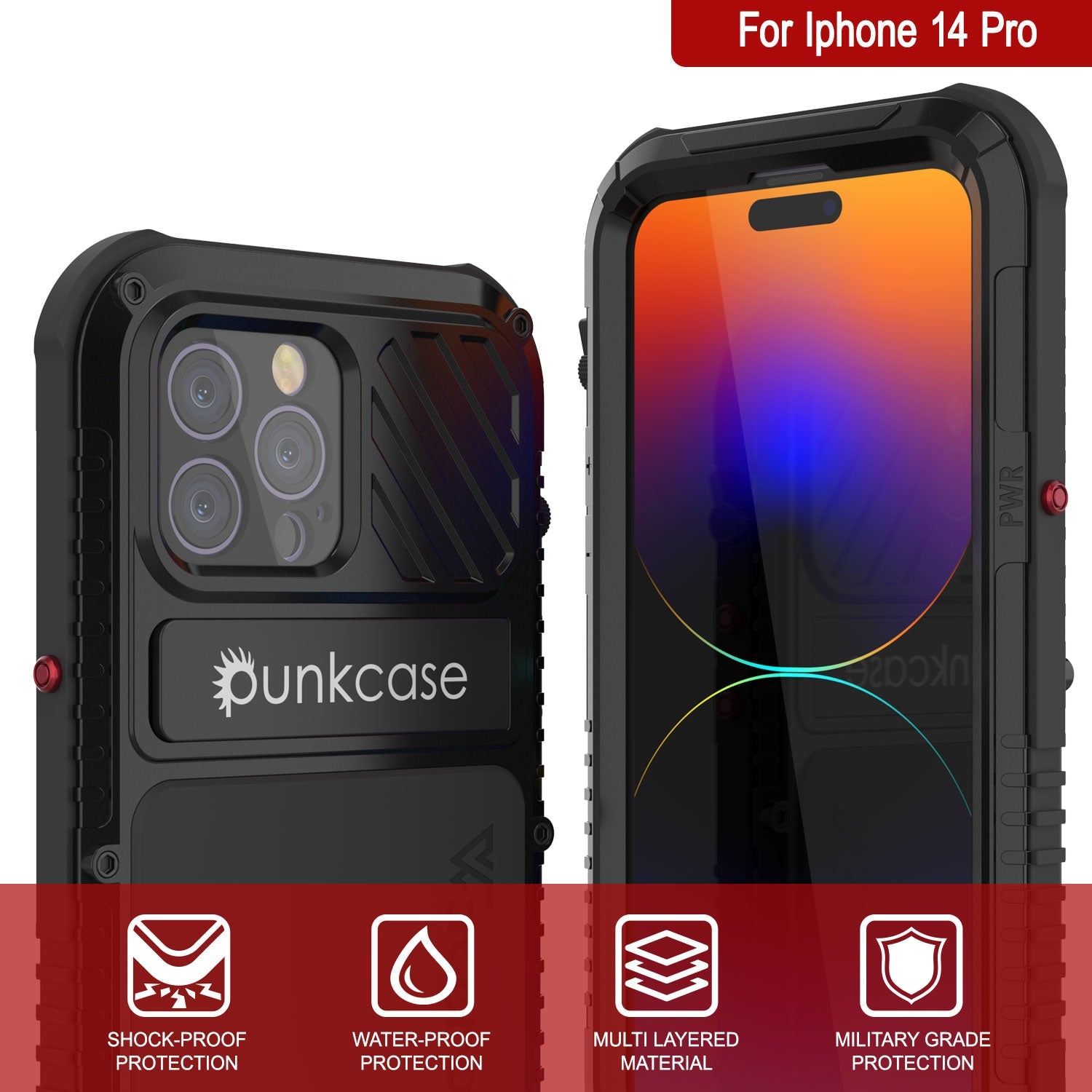 iPhone 16 Pro Metal Extreme 3.0 Series Aluminum Waterproof Case IP68 W/Buillt in Screen Protector & Kickstand [Black]