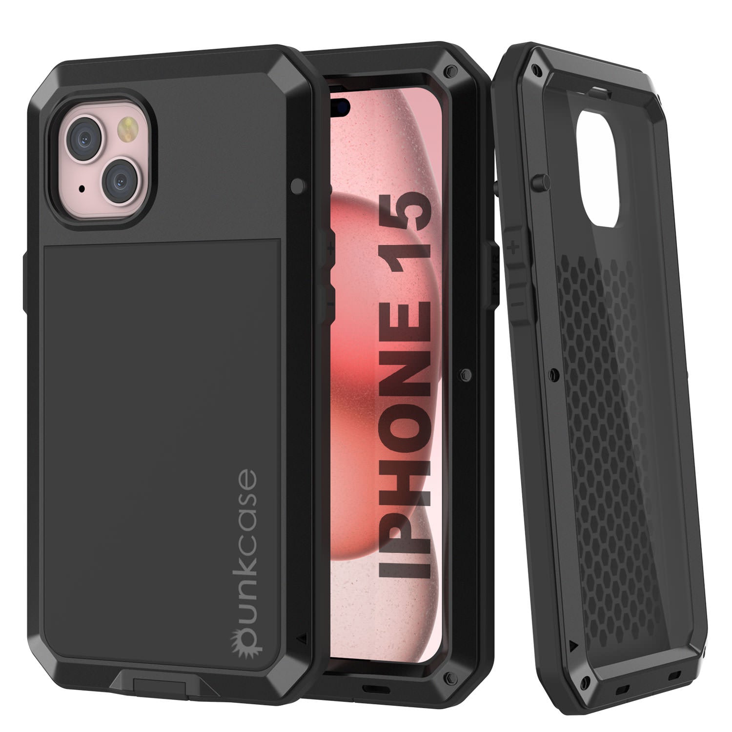 iPhone 15 Metal Case, Heavy Duty Military Grade Armor Cover [shock proof] Full Body Hard [Red]