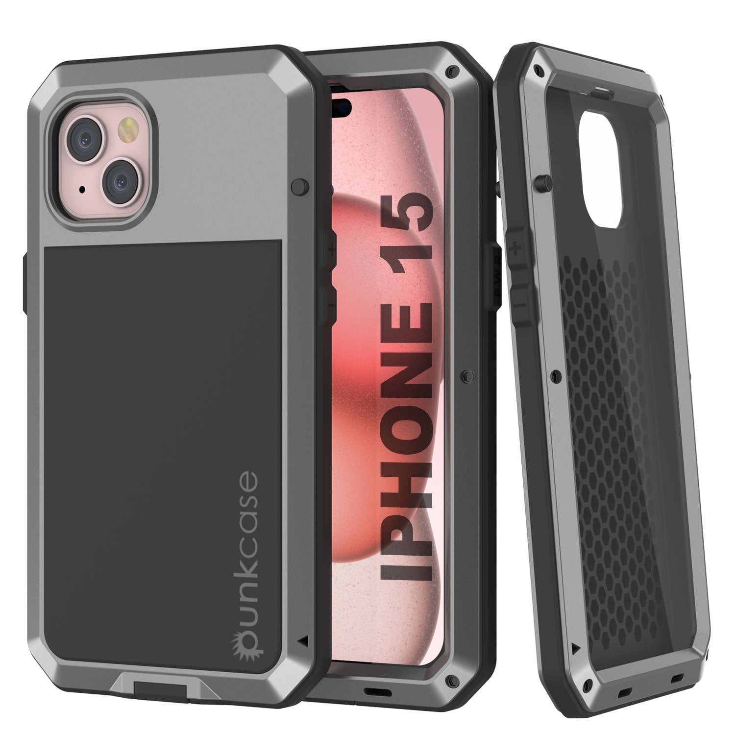 iPhone 15 Metal Case, Heavy Duty Military Grade Armor Cover [shock proof] Full Body Hard [Red]