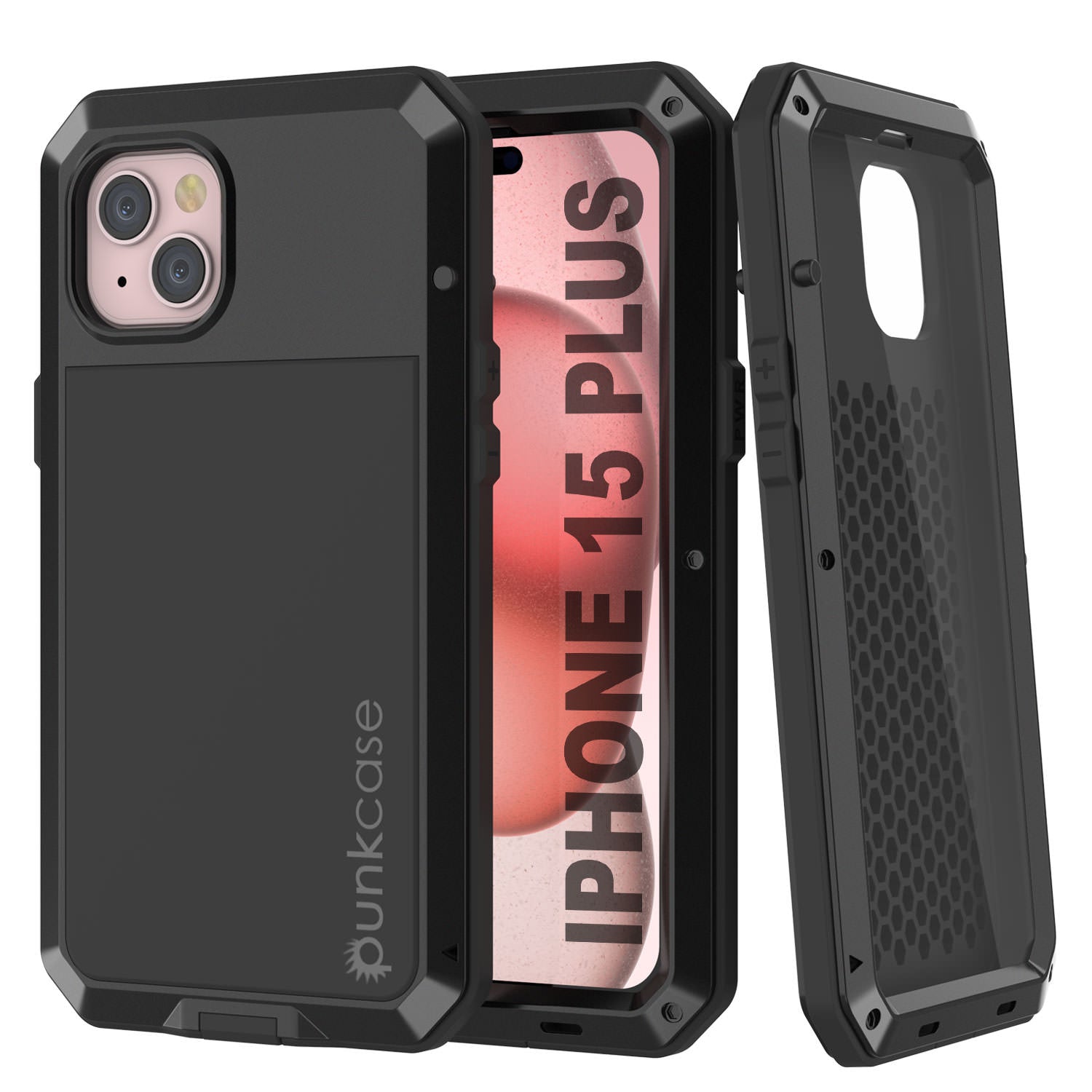 iPhone 15 Plus Metal Case, Heavy Duty Military Grade Armor Cover [shock proof] Full Body Hard [Red]