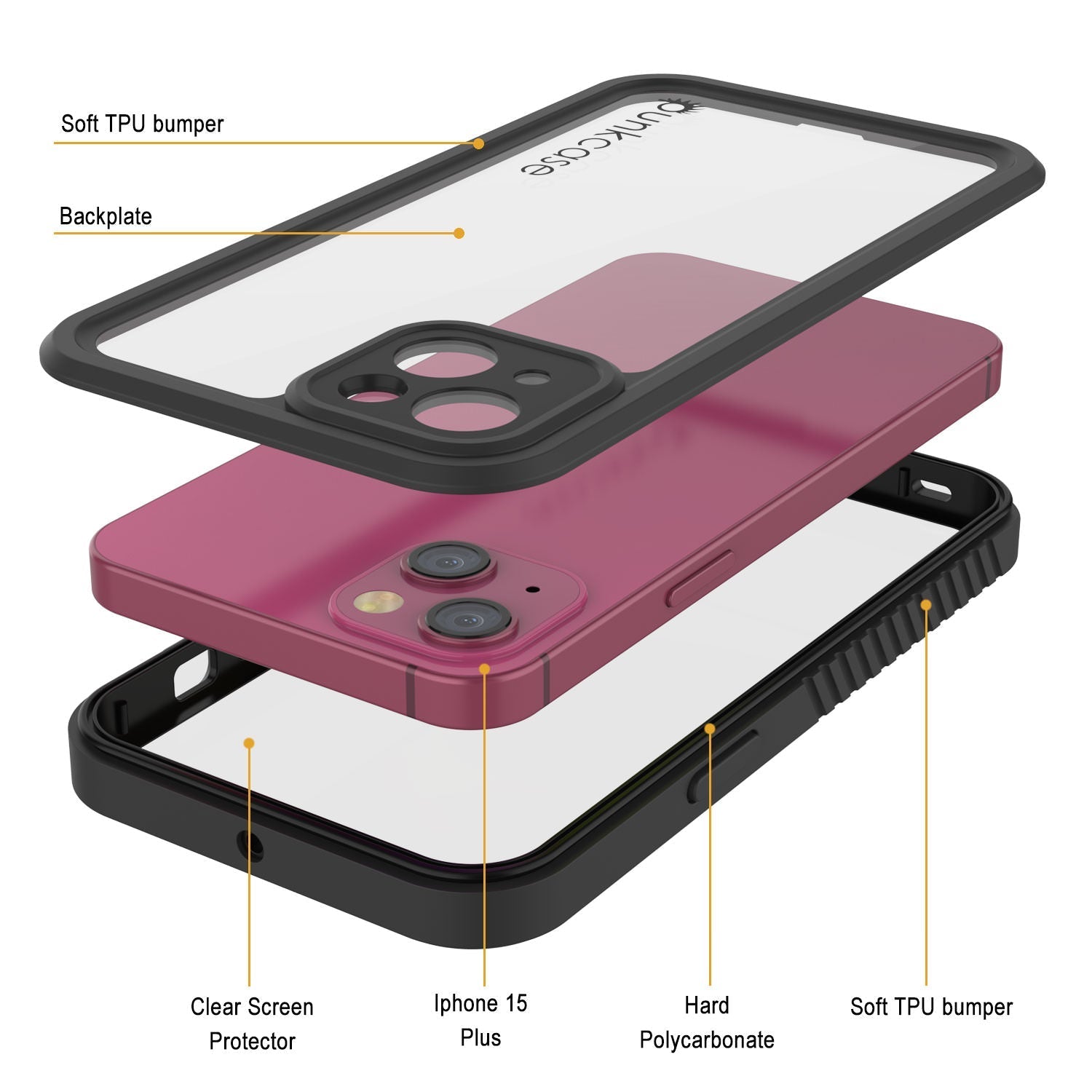 iPhone 16 Plus Waterproof IP68 Case, Punkcase [Clear] [StudStar Series] [Slim Fit] [Dirtproof]