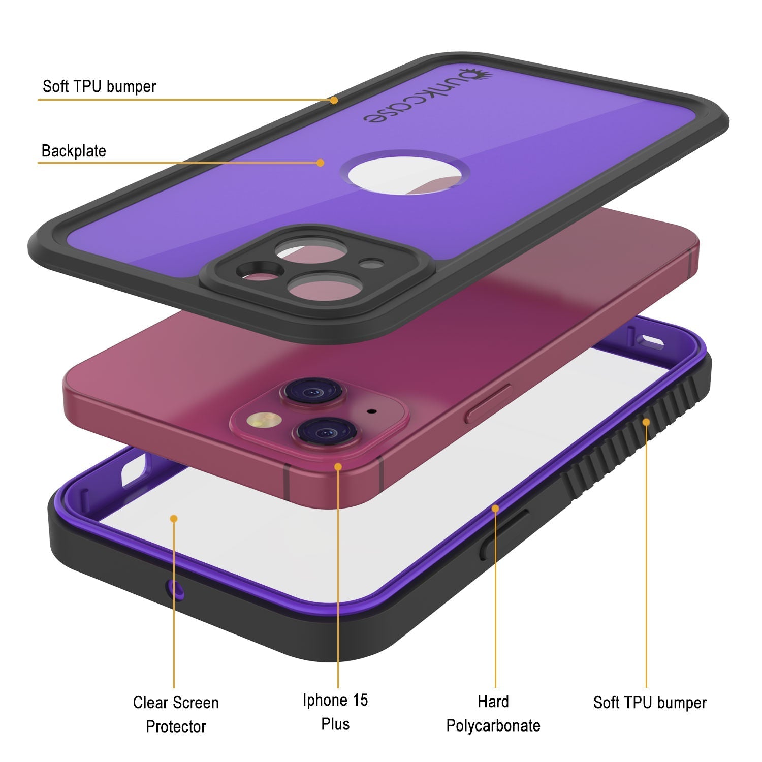 iPhone 16 Plus Waterproof IP68 Case, Punkcase [Purple] [StudStar Series] [Slim Fit] [Dirtproof]