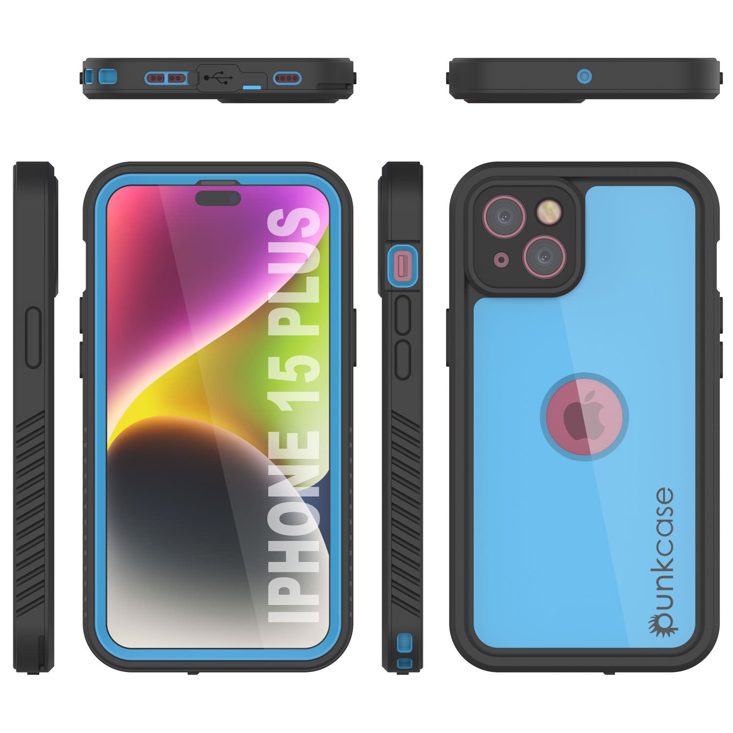 iPhone 16 Plus Waterproof IP68 Case, Punkcase [Light blue] [StudStar Series] [Slim Fit] [Dirtproof]