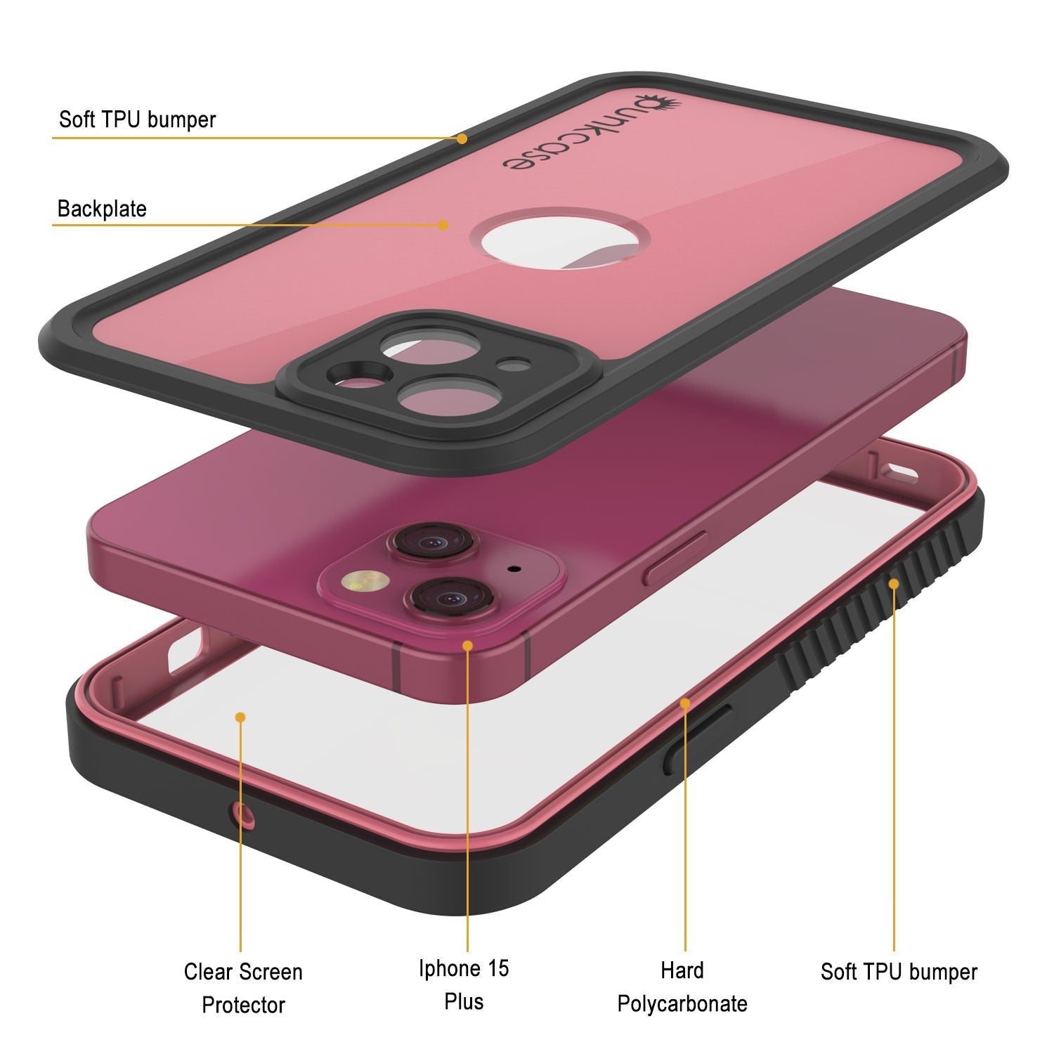 iPhone 16 Plus Waterproof IP68 Case, Punkcase [Pink] [StudStar Series] [Slim Fit] [Dirtproof]