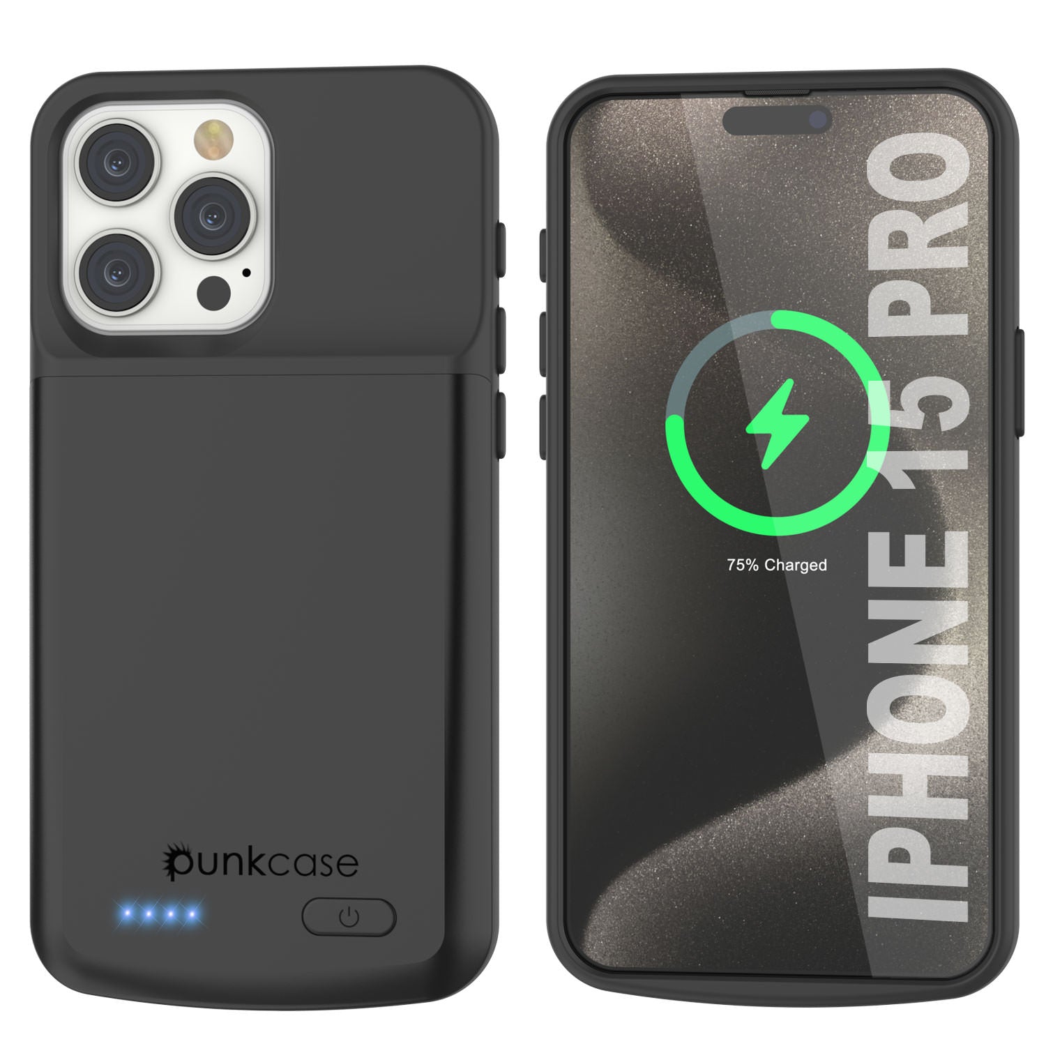 iPhone 15 Pro Battery Case, PunkJuice 5000mAH Fast Charging Power Bank W/ Screen Protector | [Navy Blue]