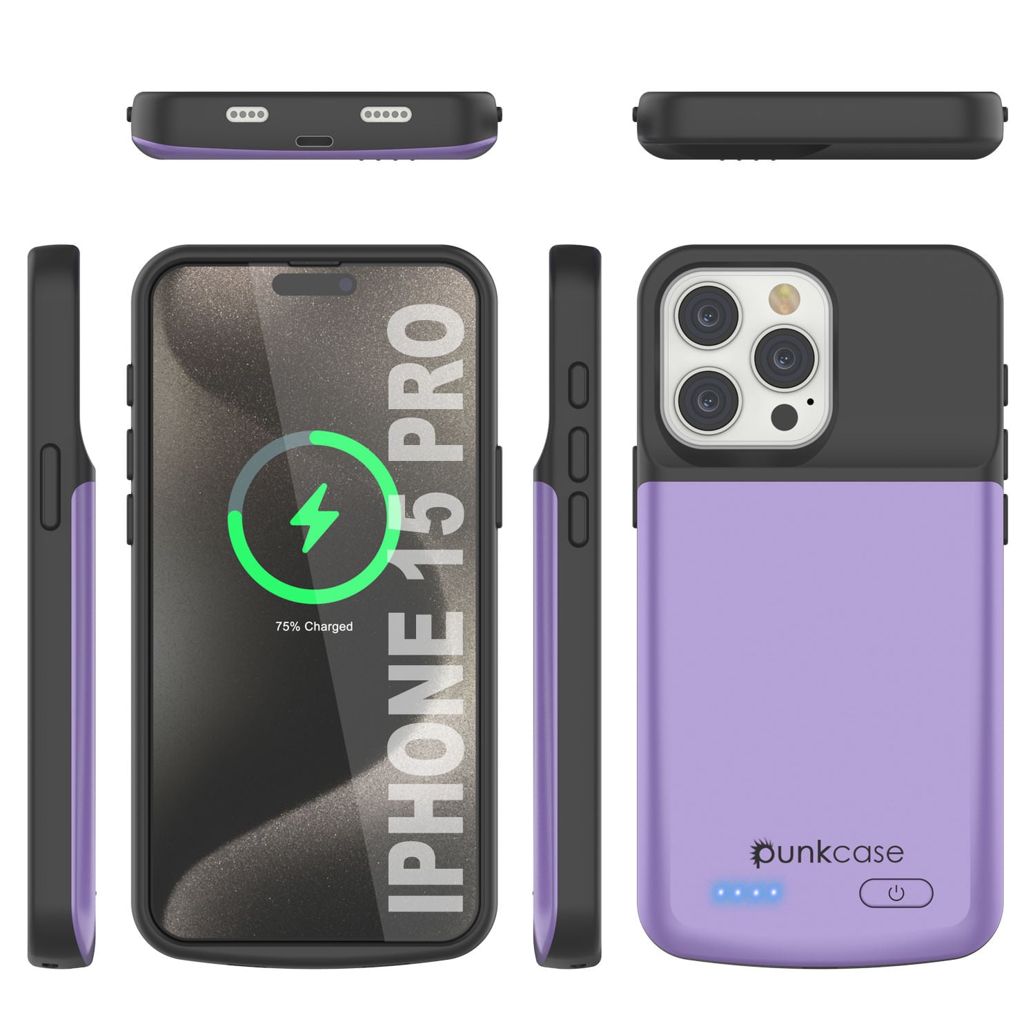 iPhone 16 Pro Battery Case, PunkJuice 5000mAH Fast Charging MagSafe Power Bank W/ Screen Protector | [Purple]