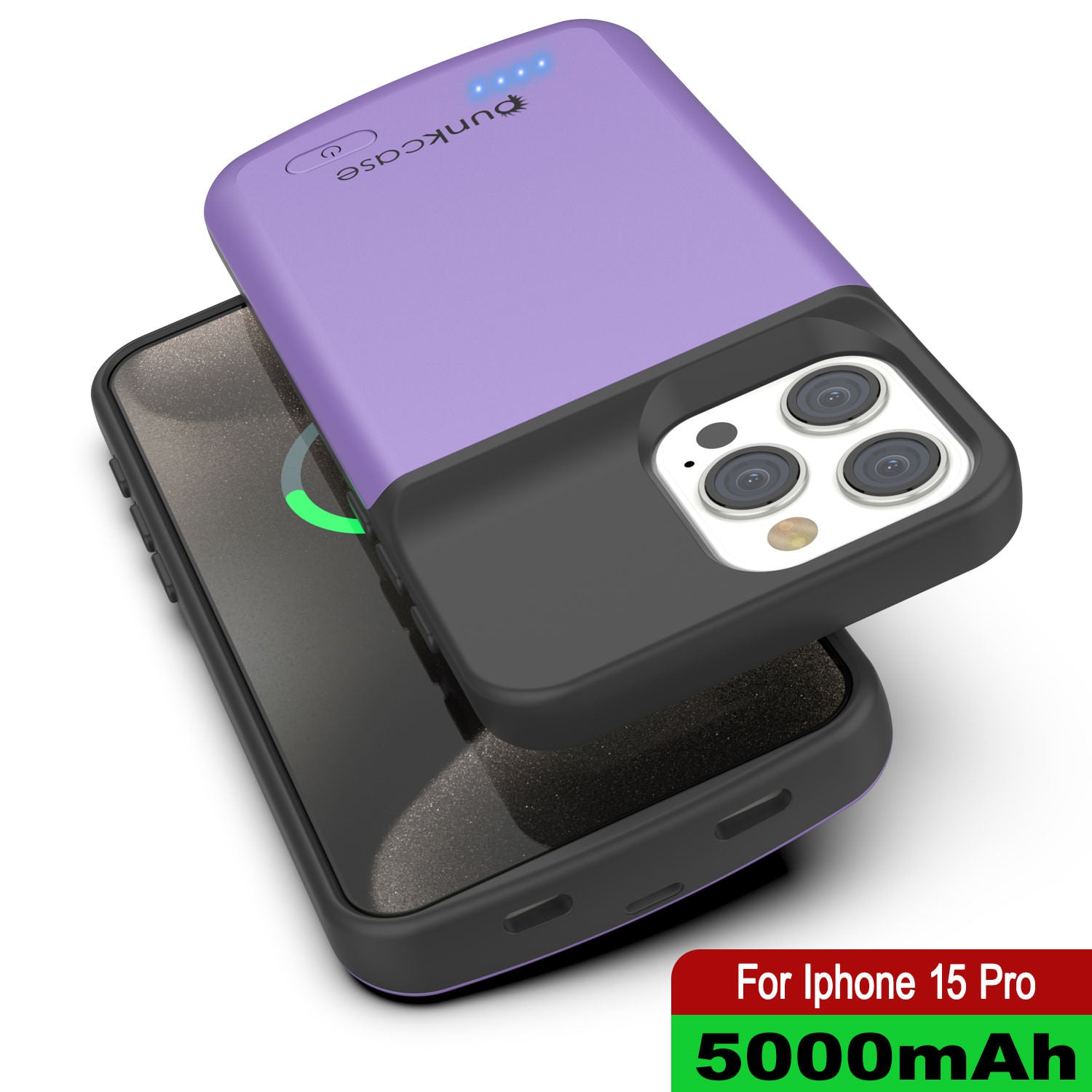 iPhone 16 Pro Battery Case, PunkJuice 5000mAH Fast Charging MagSafe Power Bank W/ Screen Protector | [Purple]