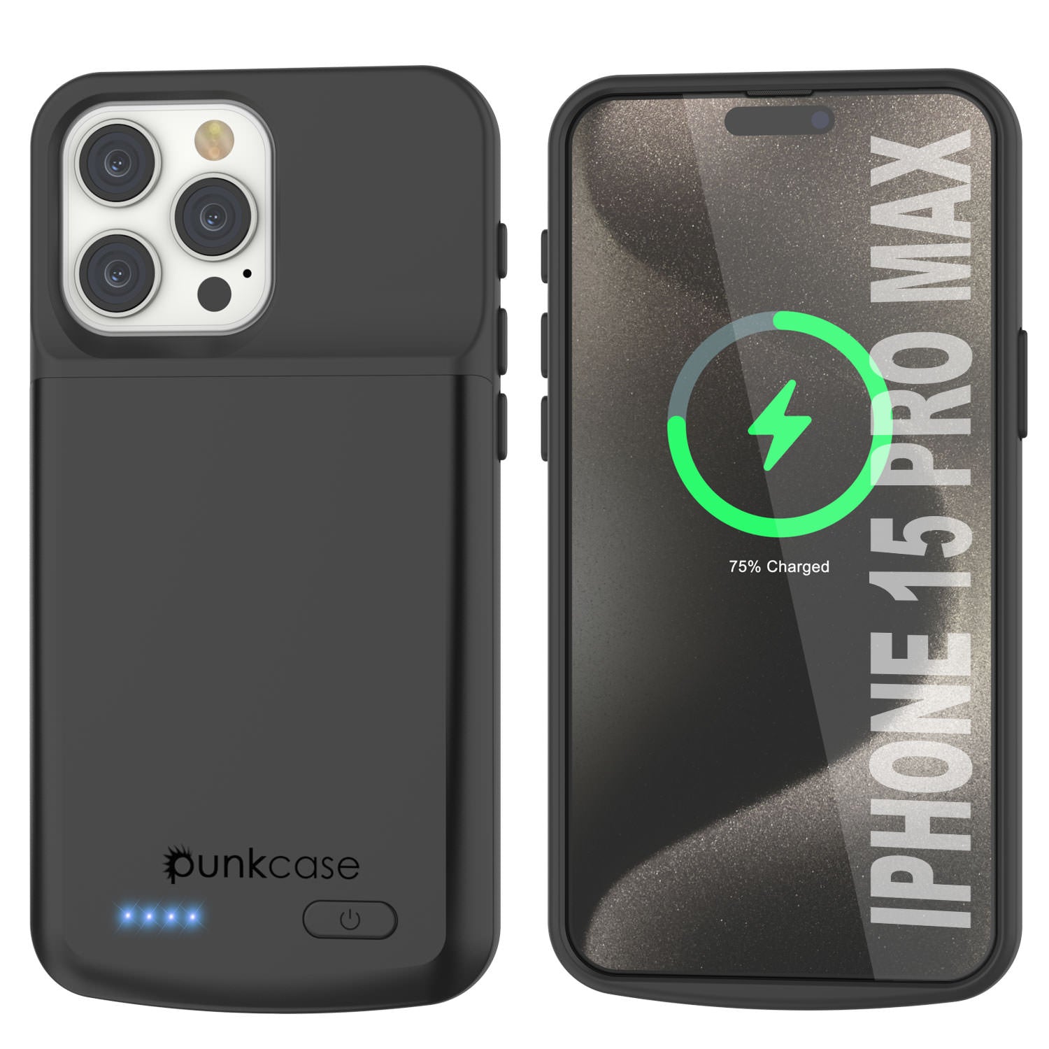 iPhone 15 Pro Max Battery Case, PunkJuice 5000mAH Fast Charging Power Bank W/ Screen Protector | [Navy Blue]