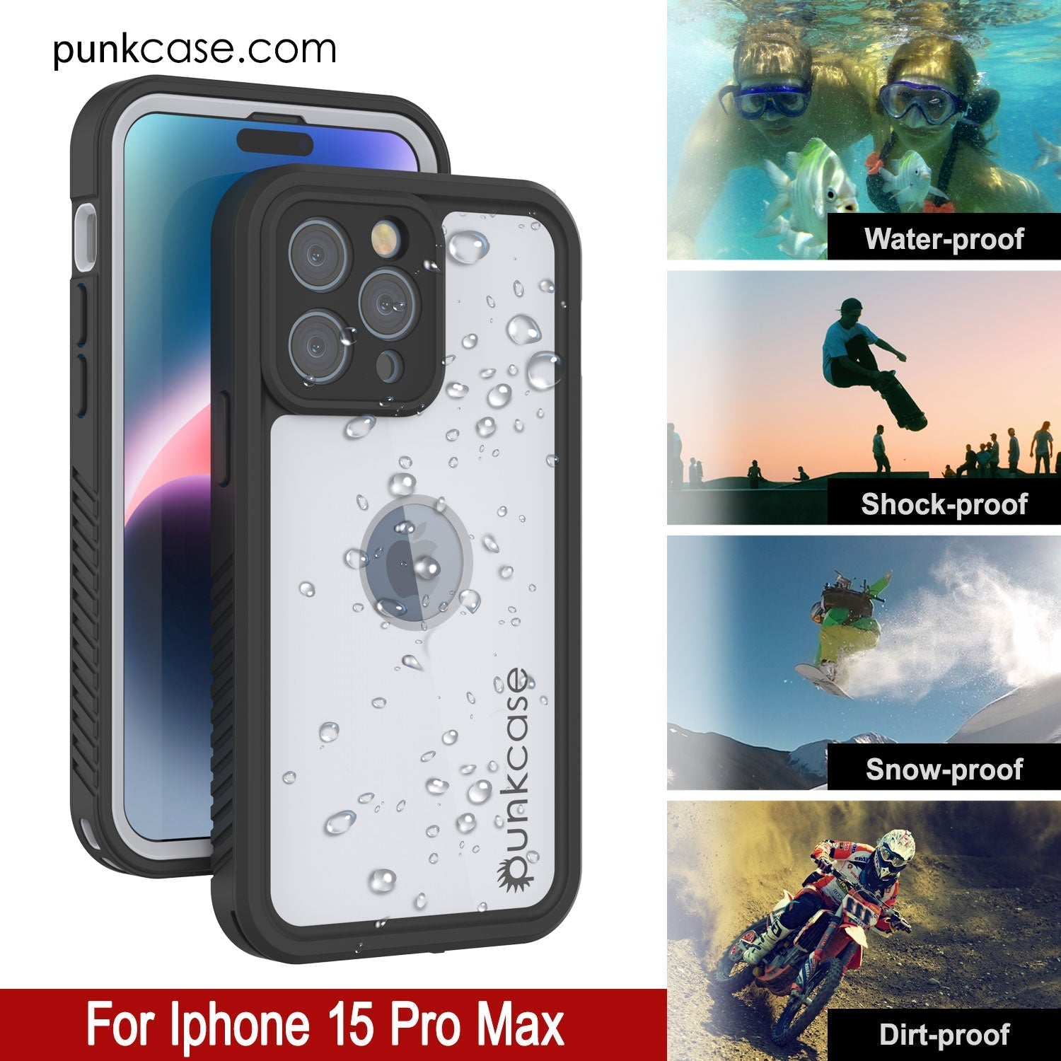 iPhone 16 Pro Max Waterproof IP68 Case, Punkcase [White] [StudStar Series] [Slim Fit] [Dirtproof]