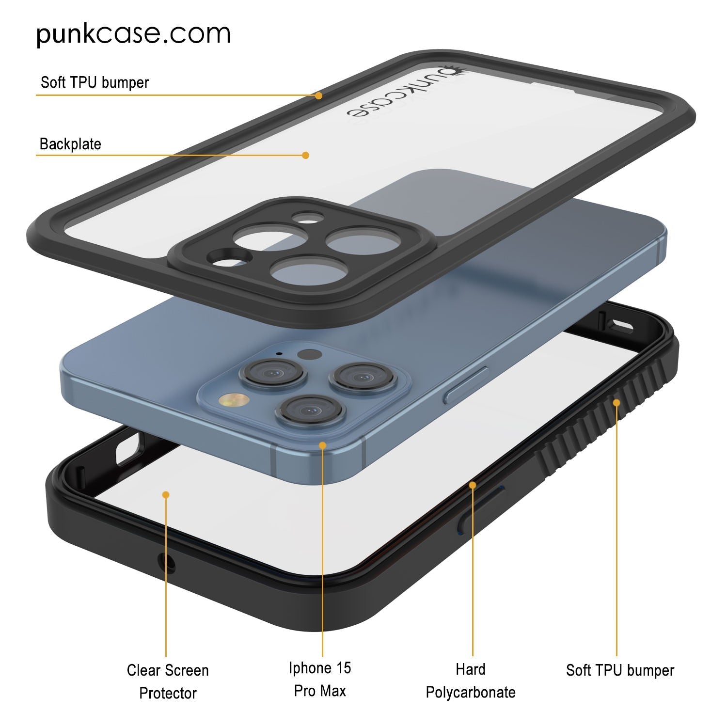 iPhone 16 Pro Max Waterproof IP68 Case, Punkcase [Clear] [StudStar Series] [Slim Fit] [Dirtproof]