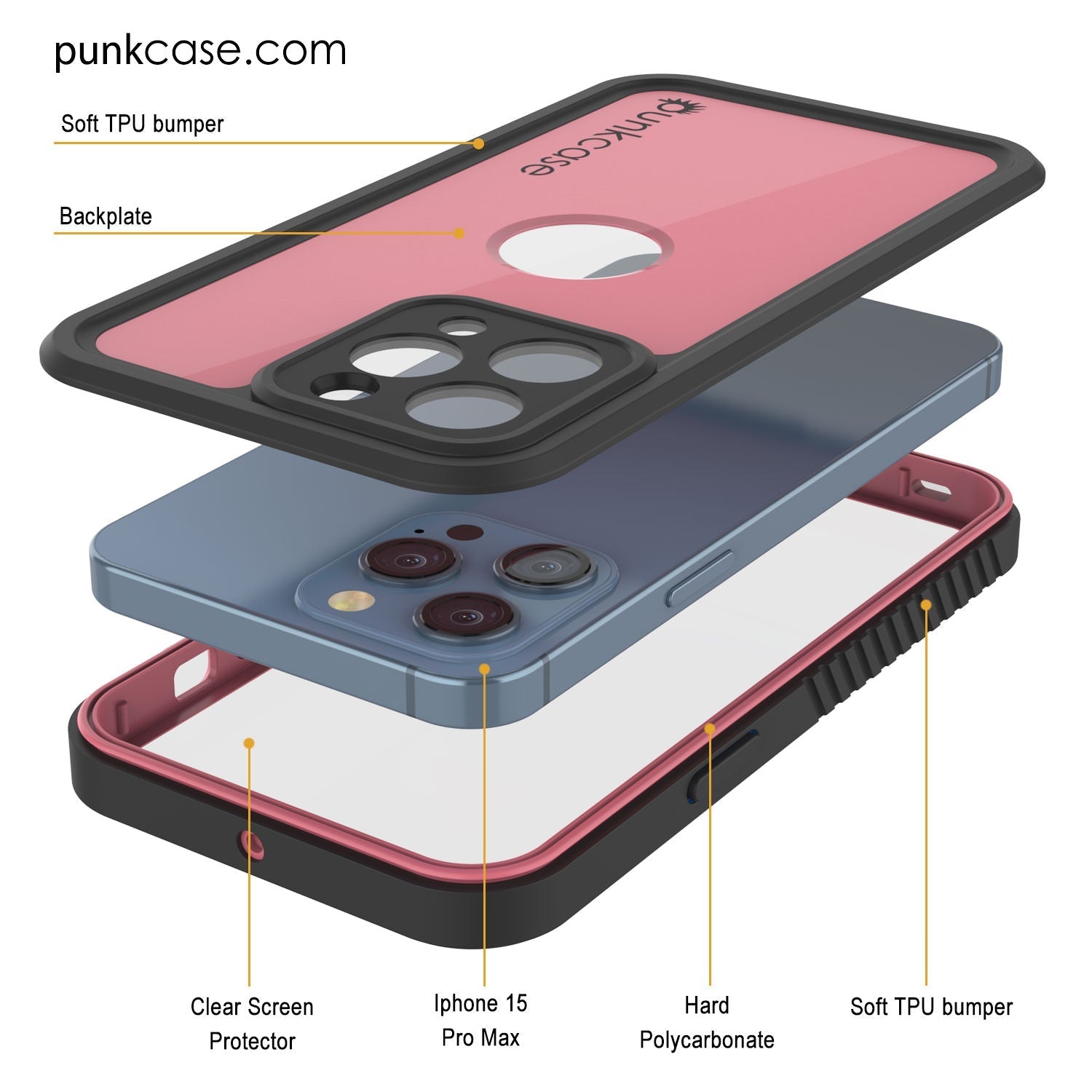 iPhone 16 Pro Max Waterproof IP68 Case, Punkcase [Pink] [StudStar Series] [Slim Fit] [Dirtproof]