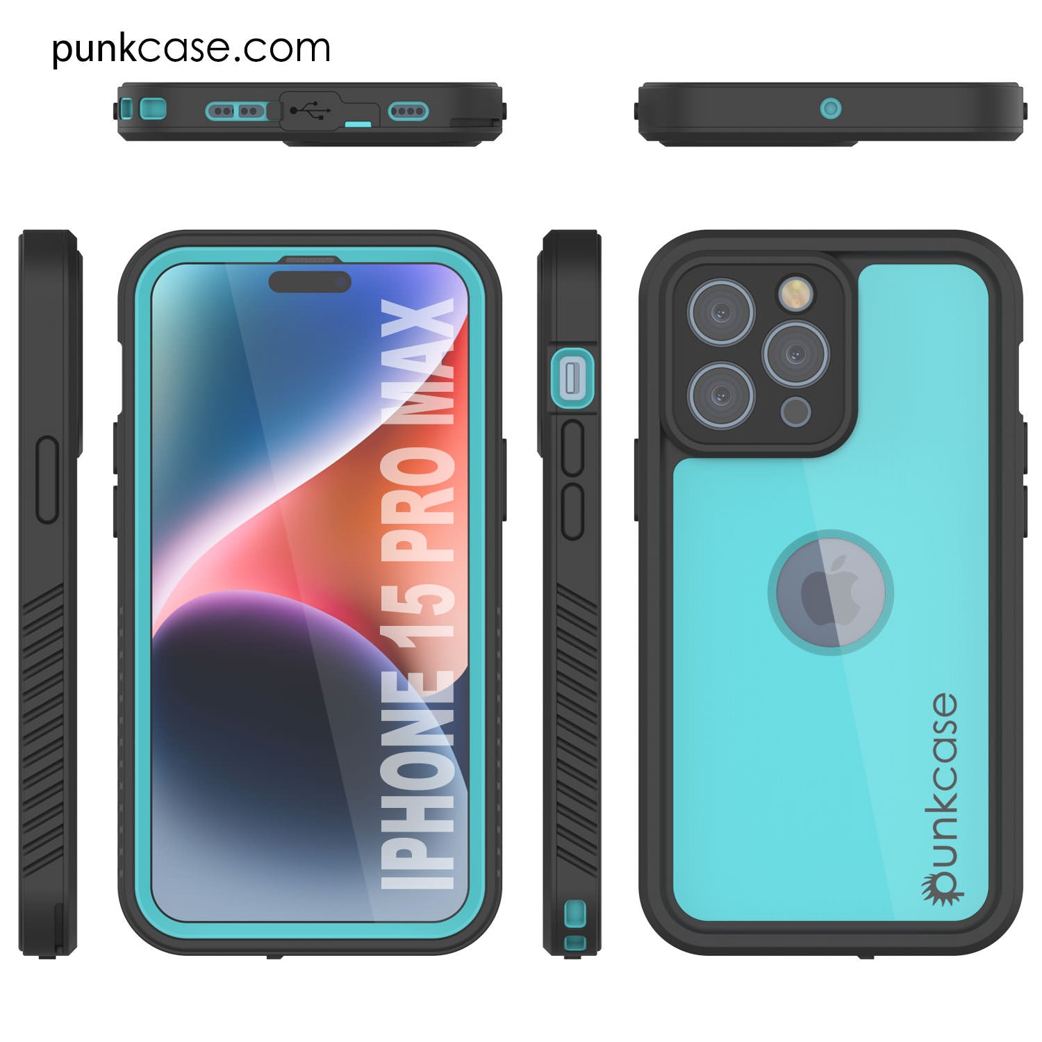 iPhone 16 Pro Max Waterproof IP68 Case, Punkcase [Teal] [StudStar Series] [Slim Fit]