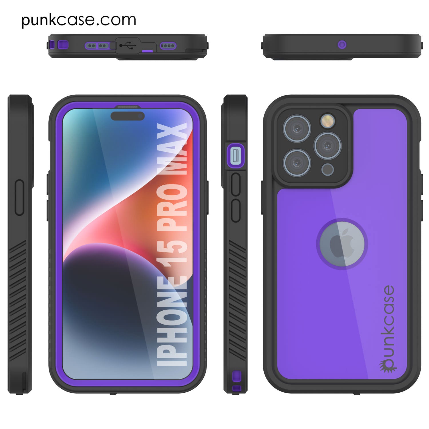 iPhone 16 Pro Max Waterproof IP68 Case, Punkcase [Purple] [StudStar Series] [Slim Fit] [Dirtproof]