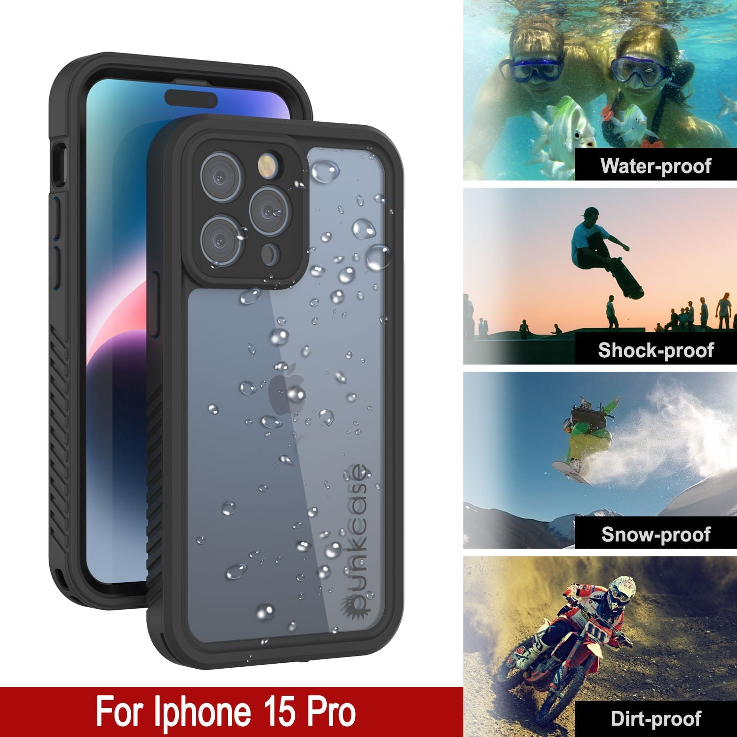 iPhone 16 Pro Waterproof IP68 Case, Punkcase [Clear] [StudStar Series] [Slim Fit] [Dirtproof]