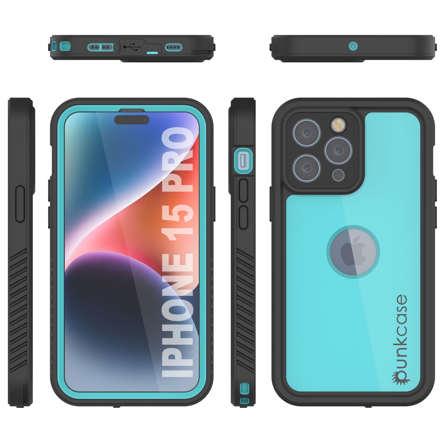 iPhone 16 Pro Waterproof IP68 Case, Punkcase [Teal] [StudStar Series] [Slim Fit]