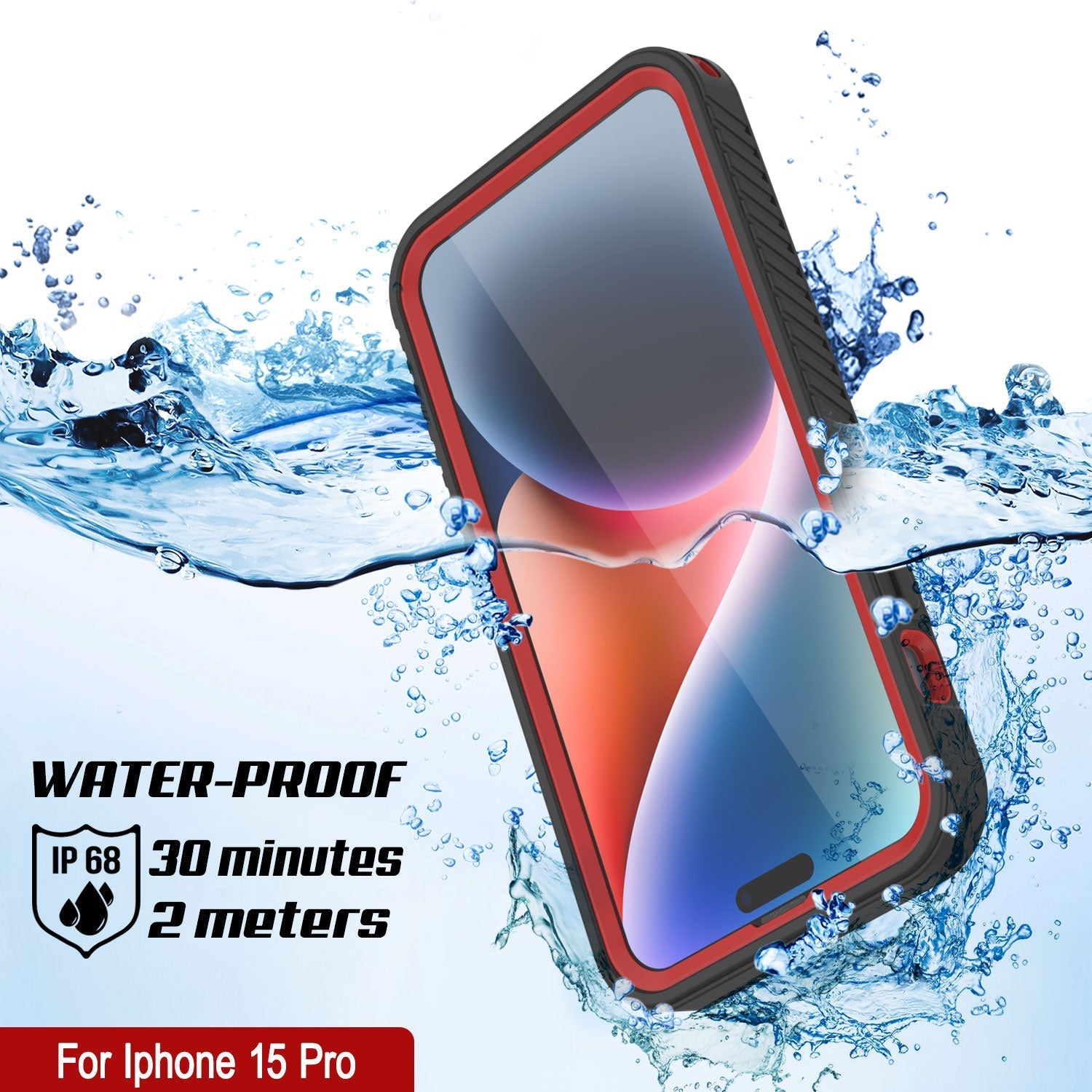 iPhone 16 Pro Waterproof IP68 Case, Punkcase [Red] [StudStar Series] [Slim Fit]