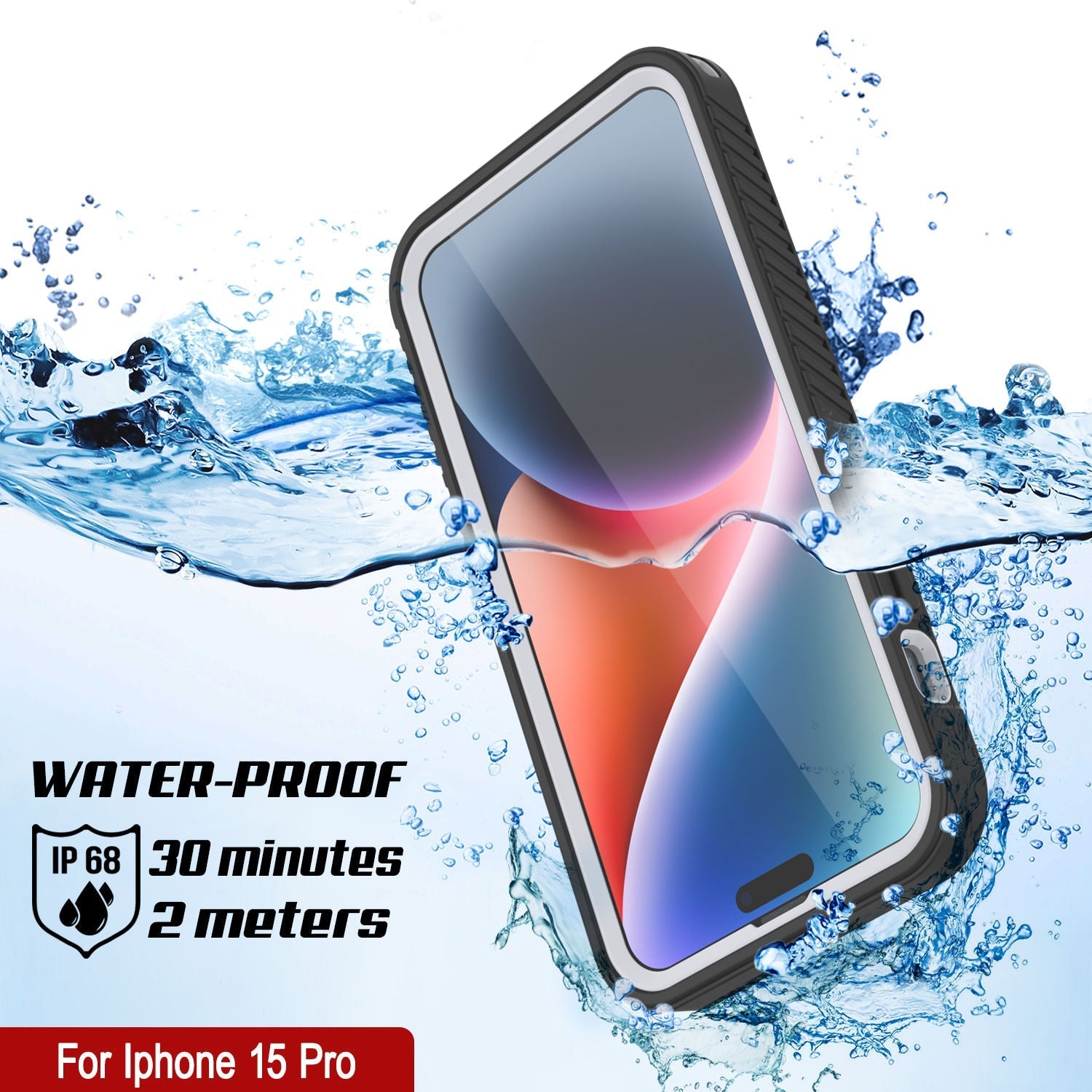 iPhone 16 Pro Waterproof IP68 Case, Punkcase [White] [StudStar Series] [Slim Fit] [Dirtproof]