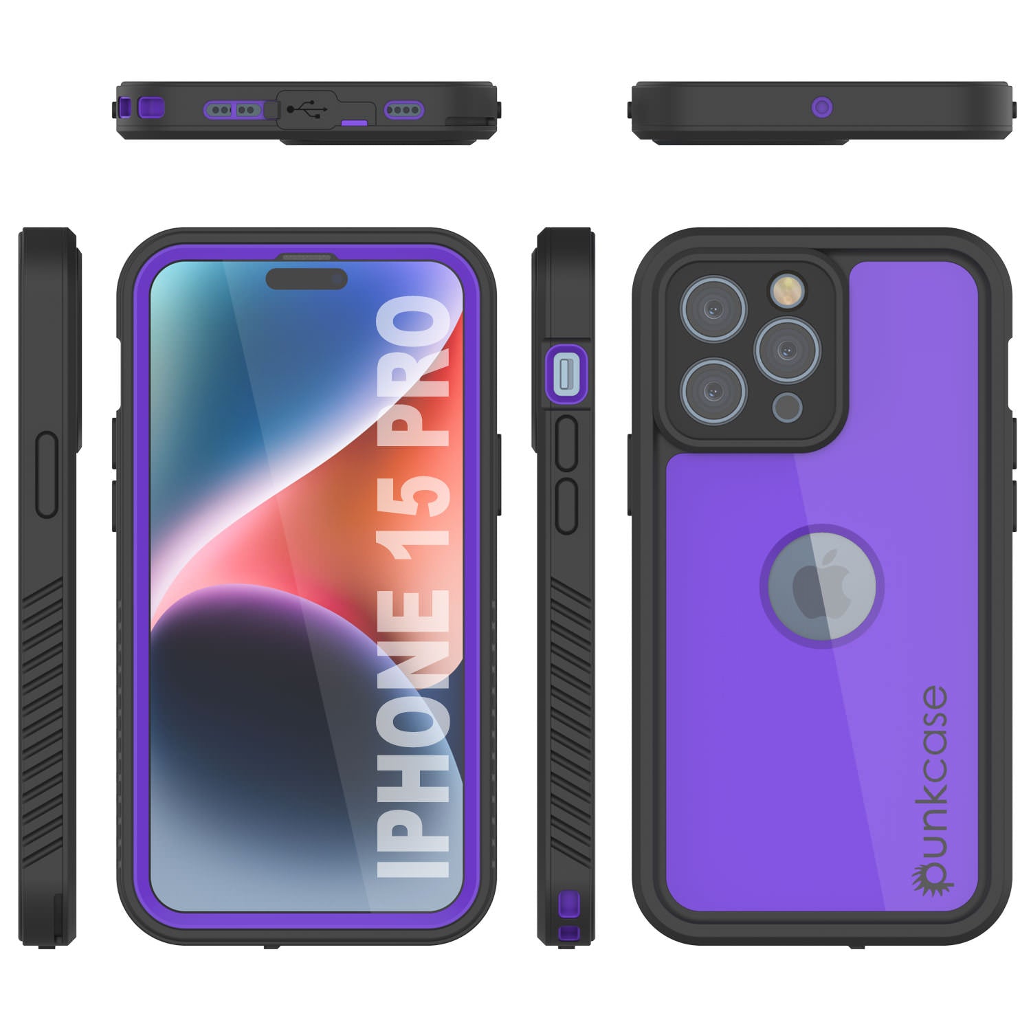 iPhone 16 Pro Waterproof IP68 Case, Punkcase [Purple] [StudStar Series] [Slim Fit] [Dirtproof]