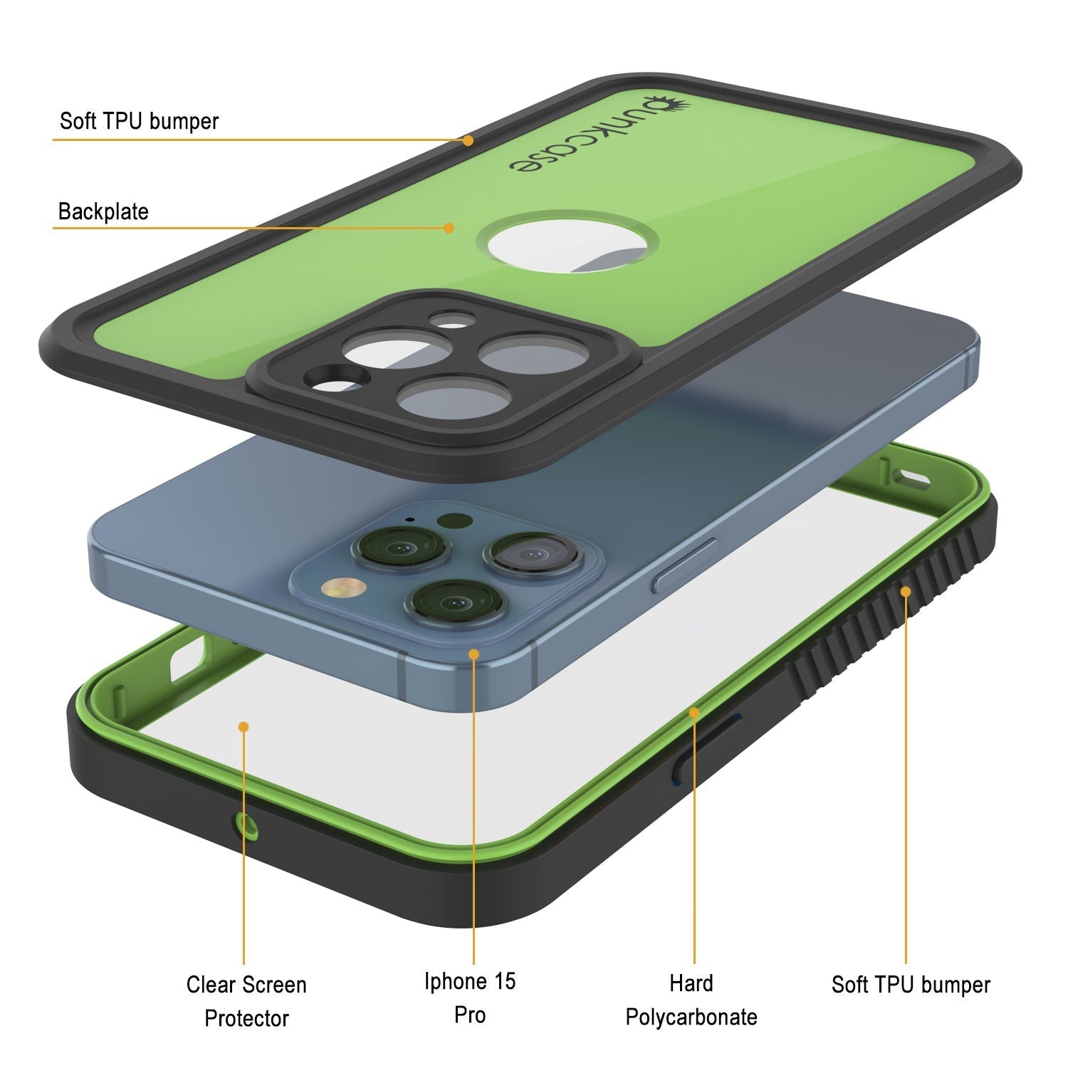 iPhone 16 Pro Waterproof IP68 Case, Punkcase [Light green] [StudStar Series] [Slim Fit] [Dirtproof]