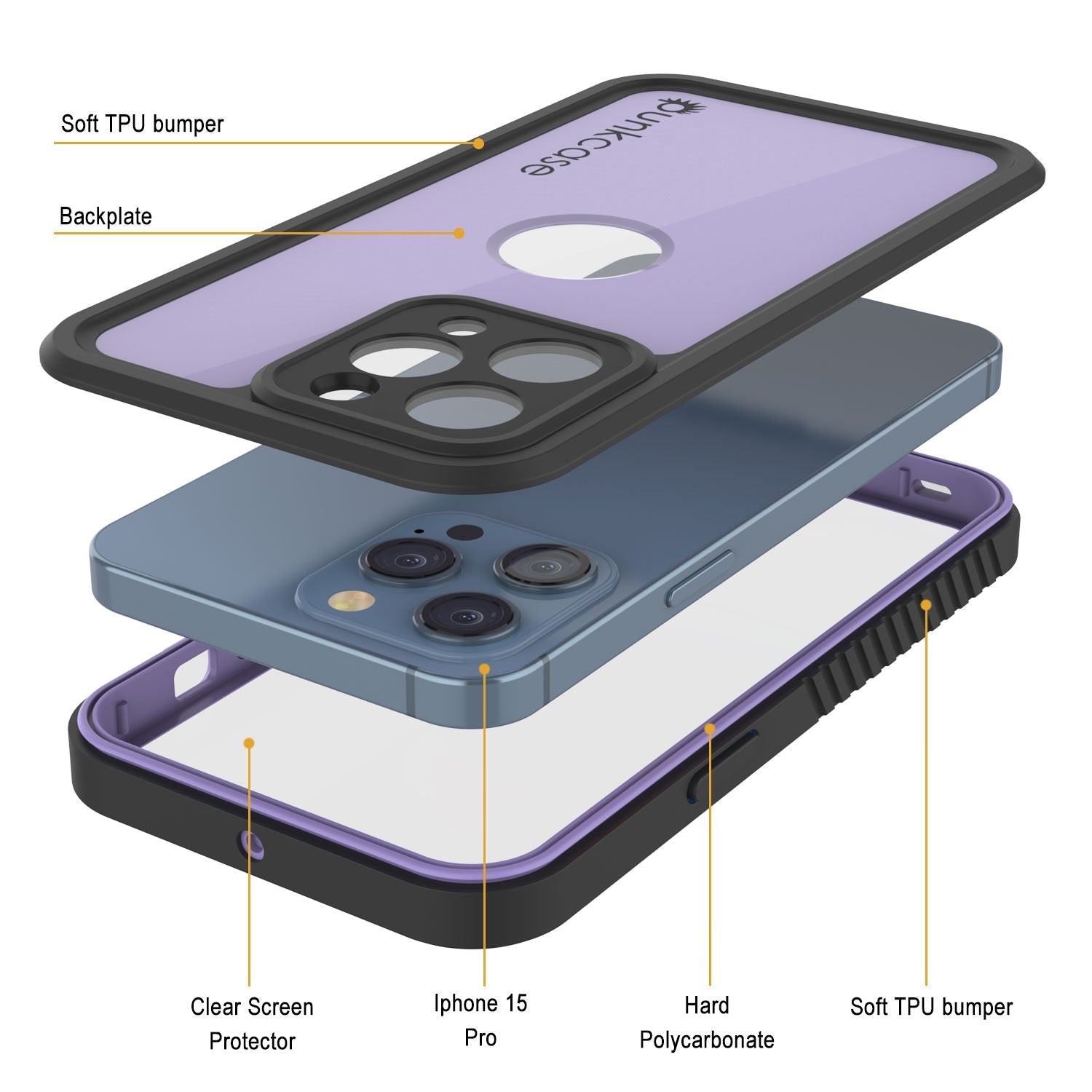 iPhone 16 Pro Waterproof IP68 Case, Punkcase [Lilac] [StudStar Series] [Slim Fit] [Dirtproof]