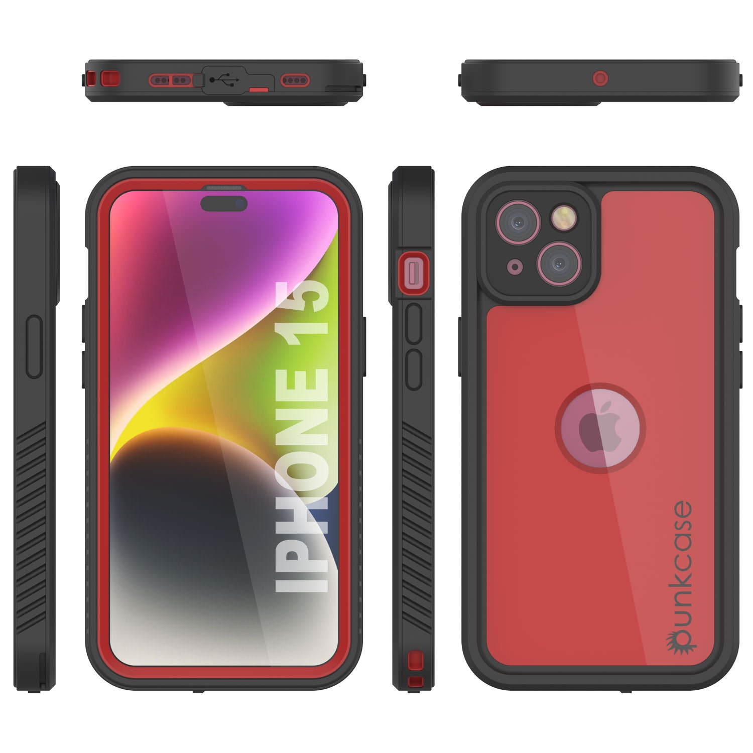 iPhone 16 Waterproof IP68 Case, Punkcase [Red] [StudStar Series] [Slim Fit]