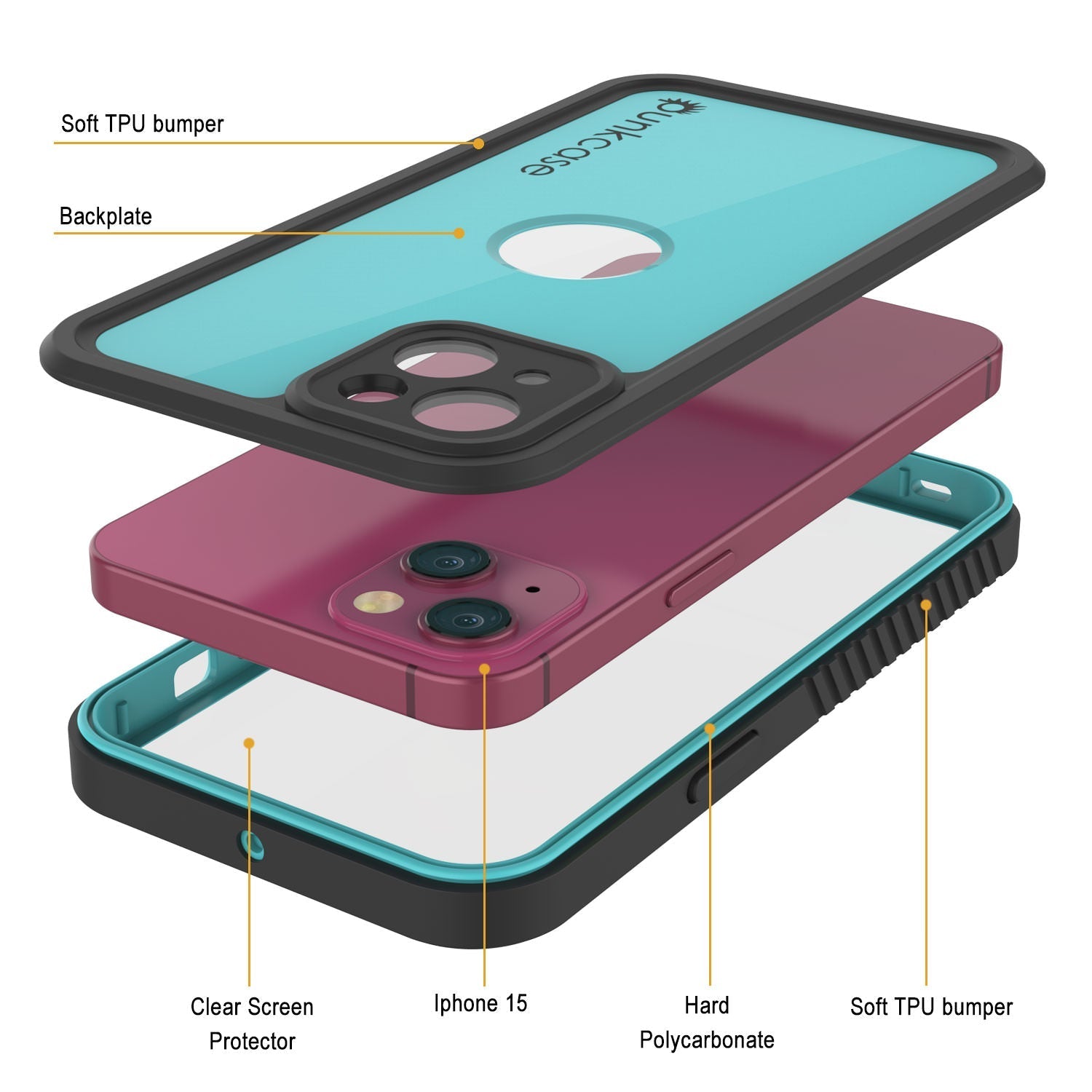 iPhone 16 Waterproof IP68 Case, Punkcase [Teal] [StudStar Series] [Slim Fit]