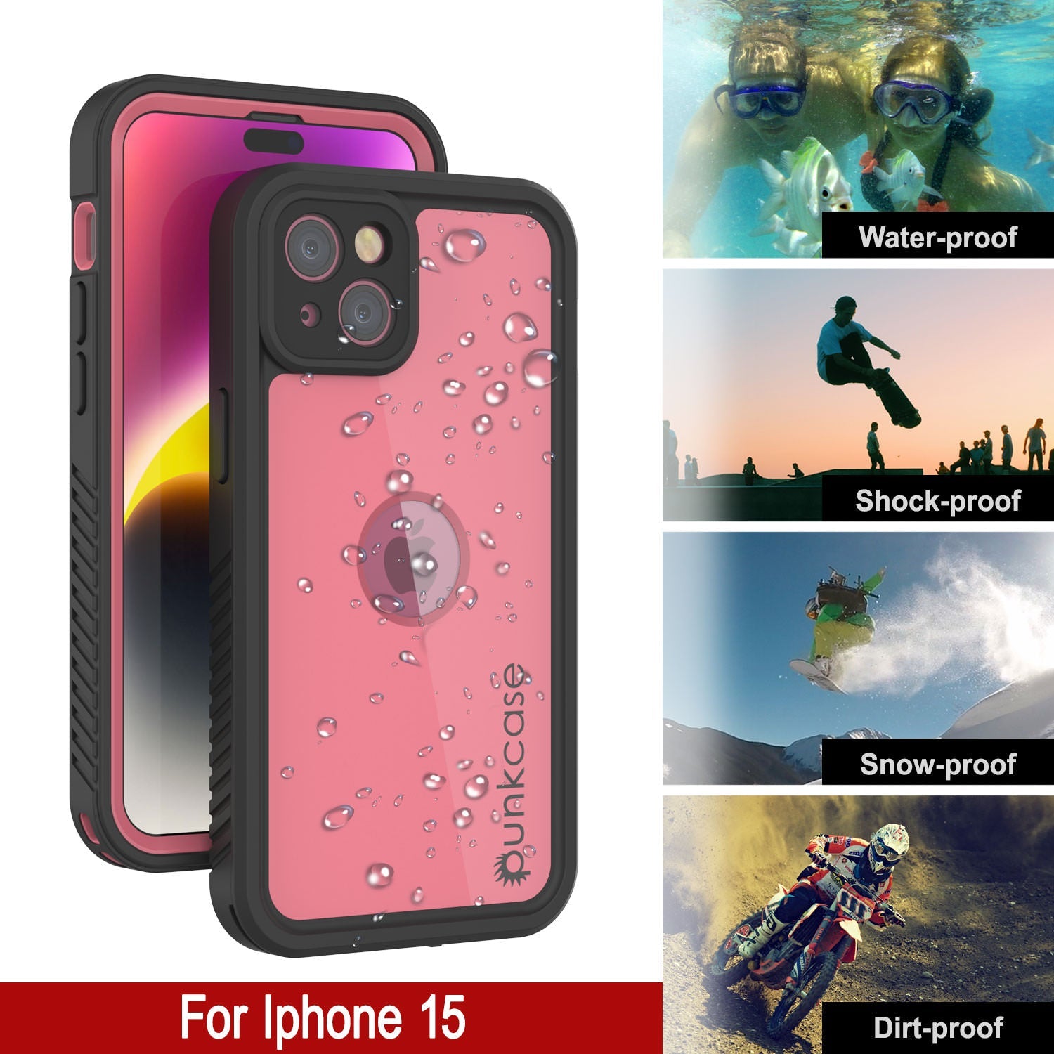 iPhone 16 Waterproof IP68 Case, Punkcase [Pink] [StudStar Series] [Slim Fit] [Dirtproof]